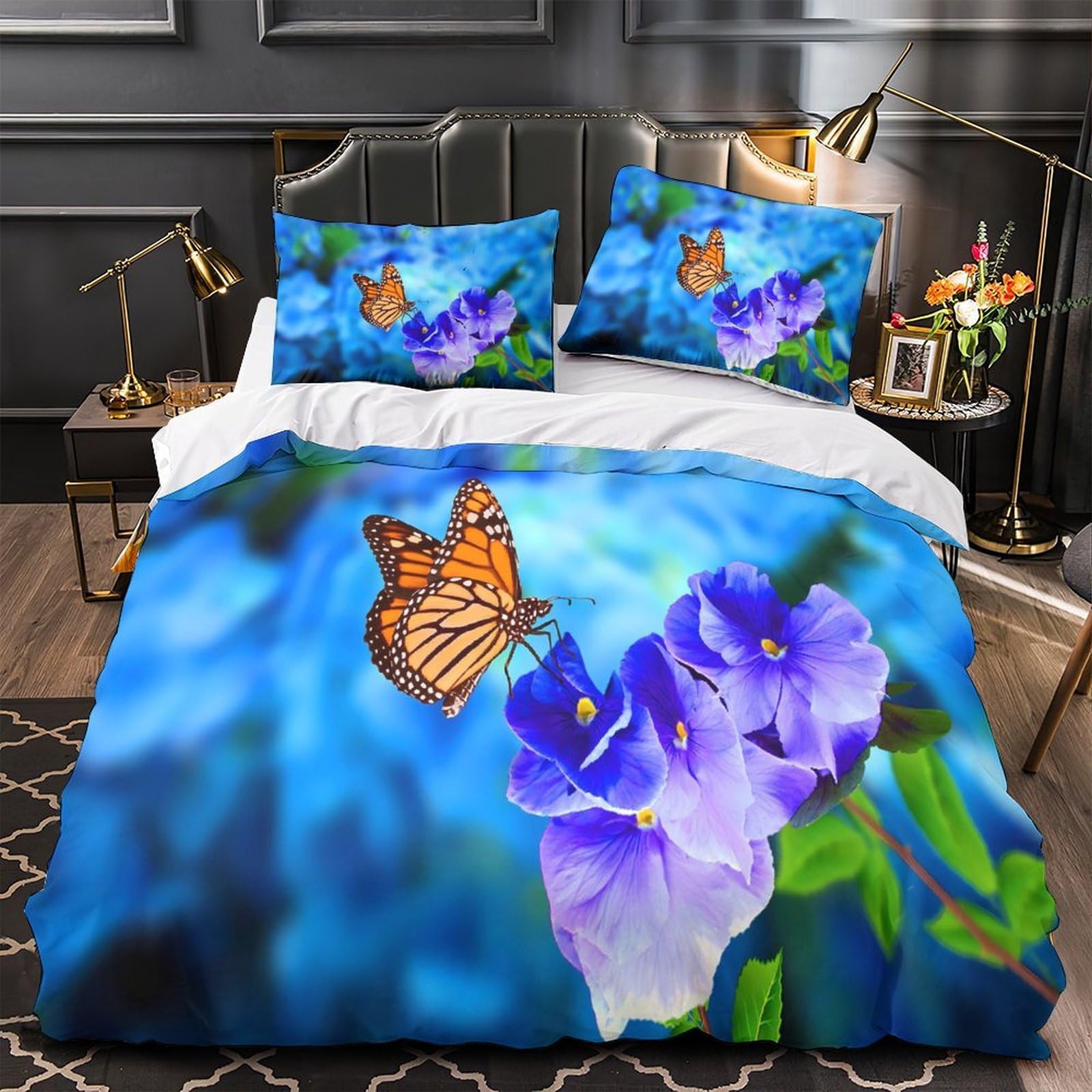 Parure de lit effet scène de jardin naturel pour chambre femme