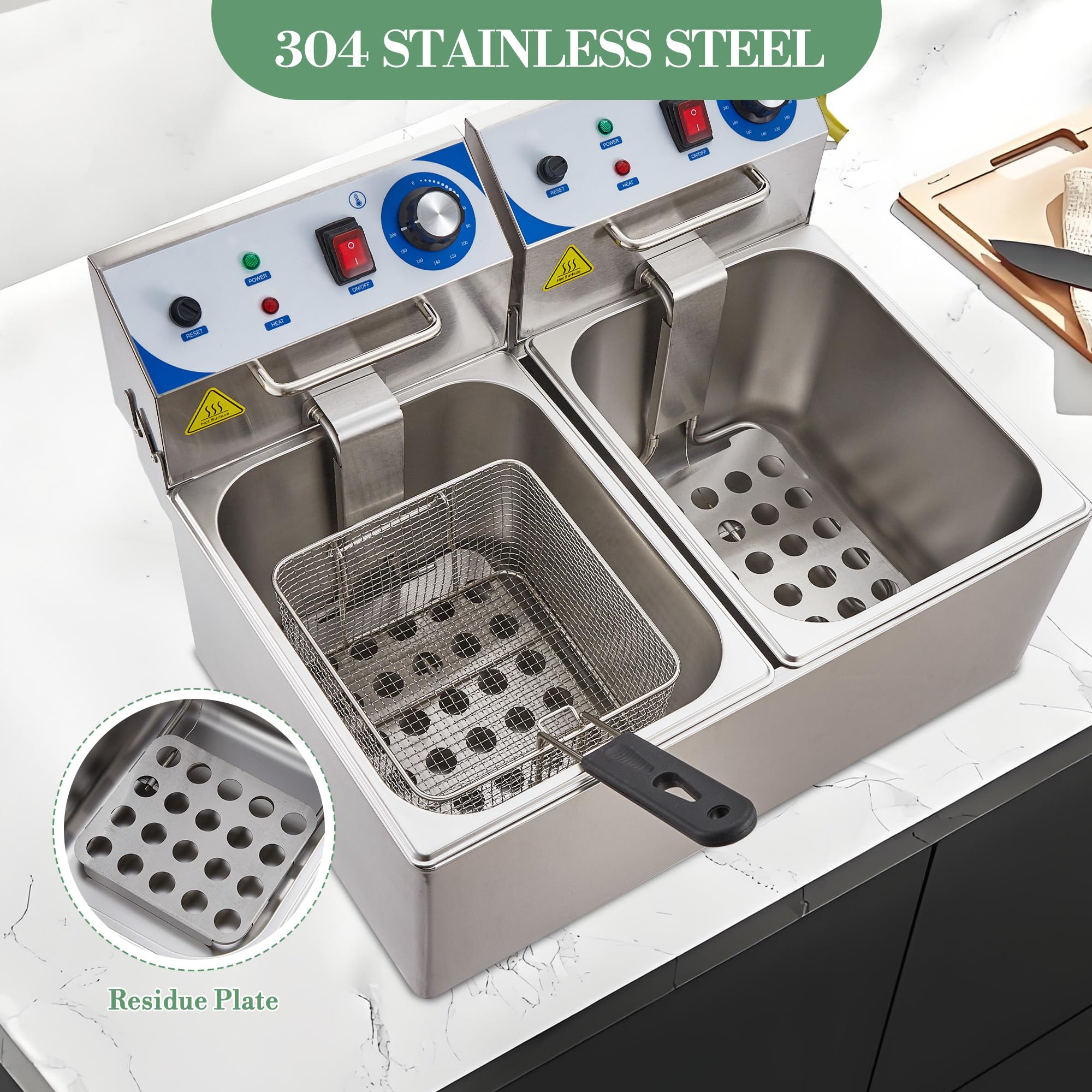 Freidora Profesional de 2 x 10 L - Freidora eléctrica de Doble Tanque para Pavos, Apta para restaurantes, con termostato Ajustable y Tapa extraíble - Resistente para Uso