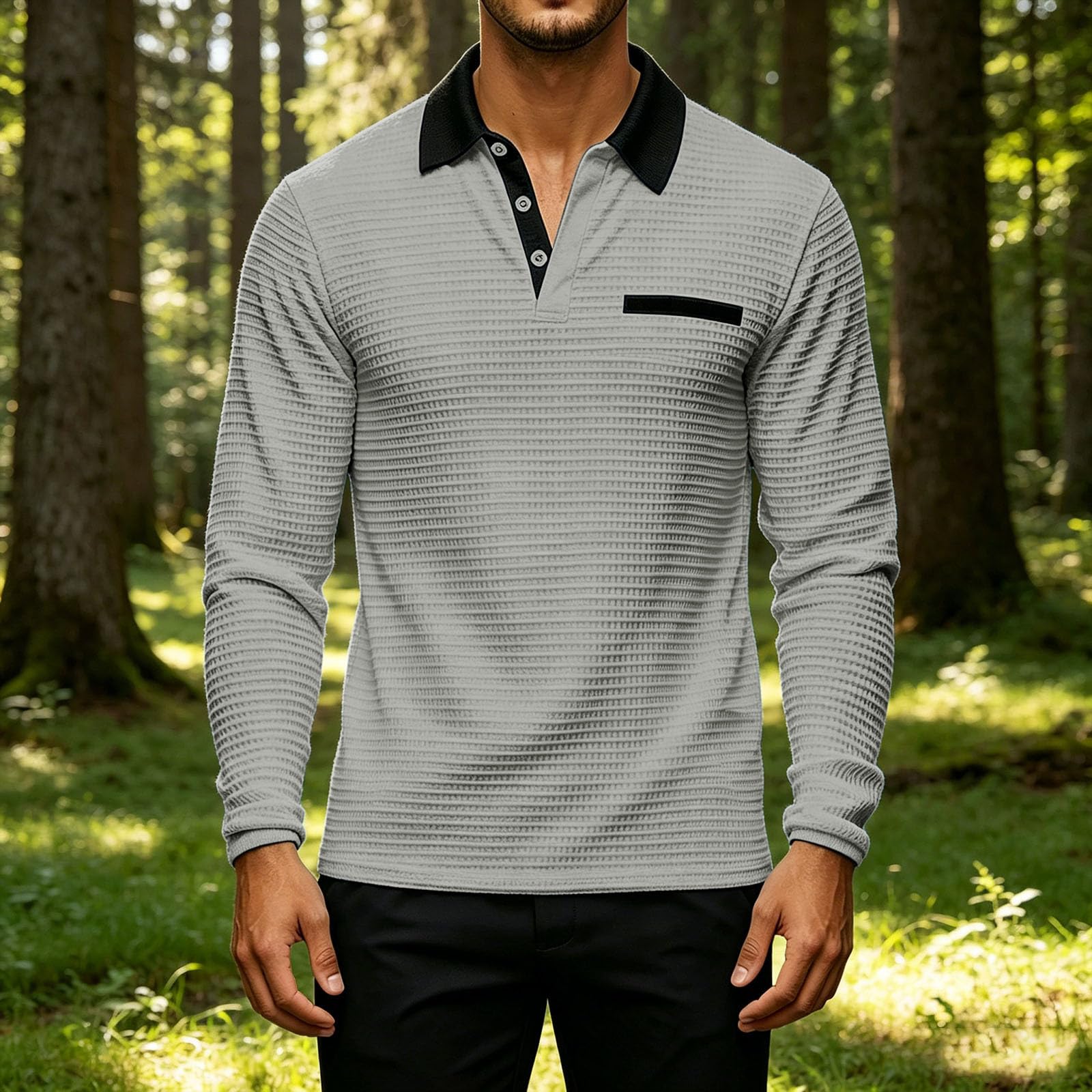Polo Homme Manche Longue Habit Décontracté Polo Manche Longue Homme Classique Haut Mode Tee Shirt Extérieure Vêtements Travail Vetement Outdoor Habit Confortable Haut Doux Vêtements Basique Vetement