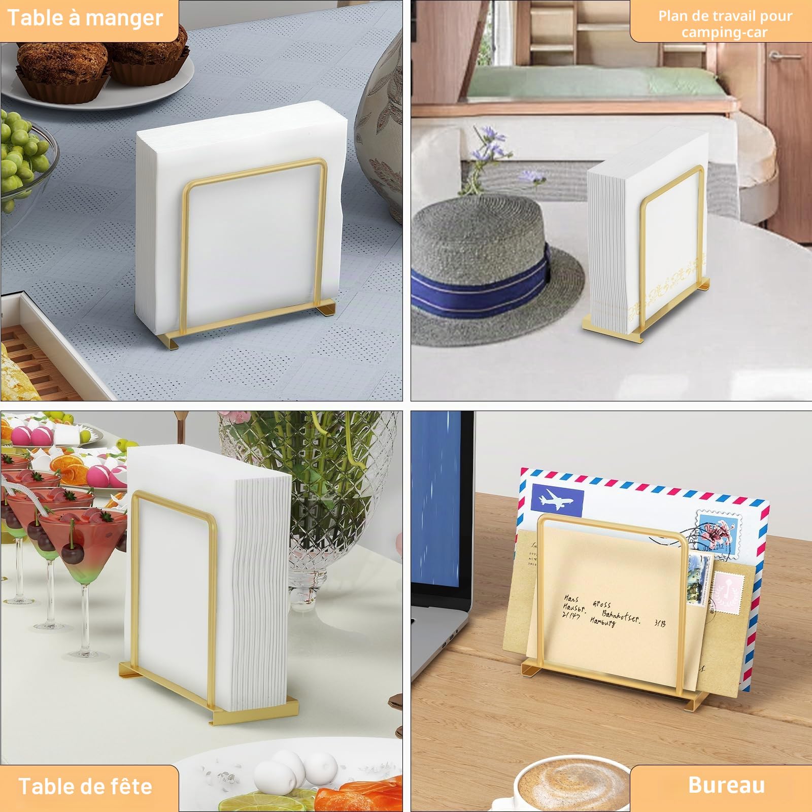 STWWO Porte-serviettes de Table en Métal Support de Serviette Papier Moderne Porte Serviette Distributeur de Serviettes Décoration pour La Maison Cuisine Restaurant, Doré
