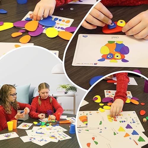 Miniatura 5 de Juego de piedras educativas coloridas apilables y clasificadoras con tarjetas de actividad, juego colorido con estuche de almacenamiento, 70 piezas,