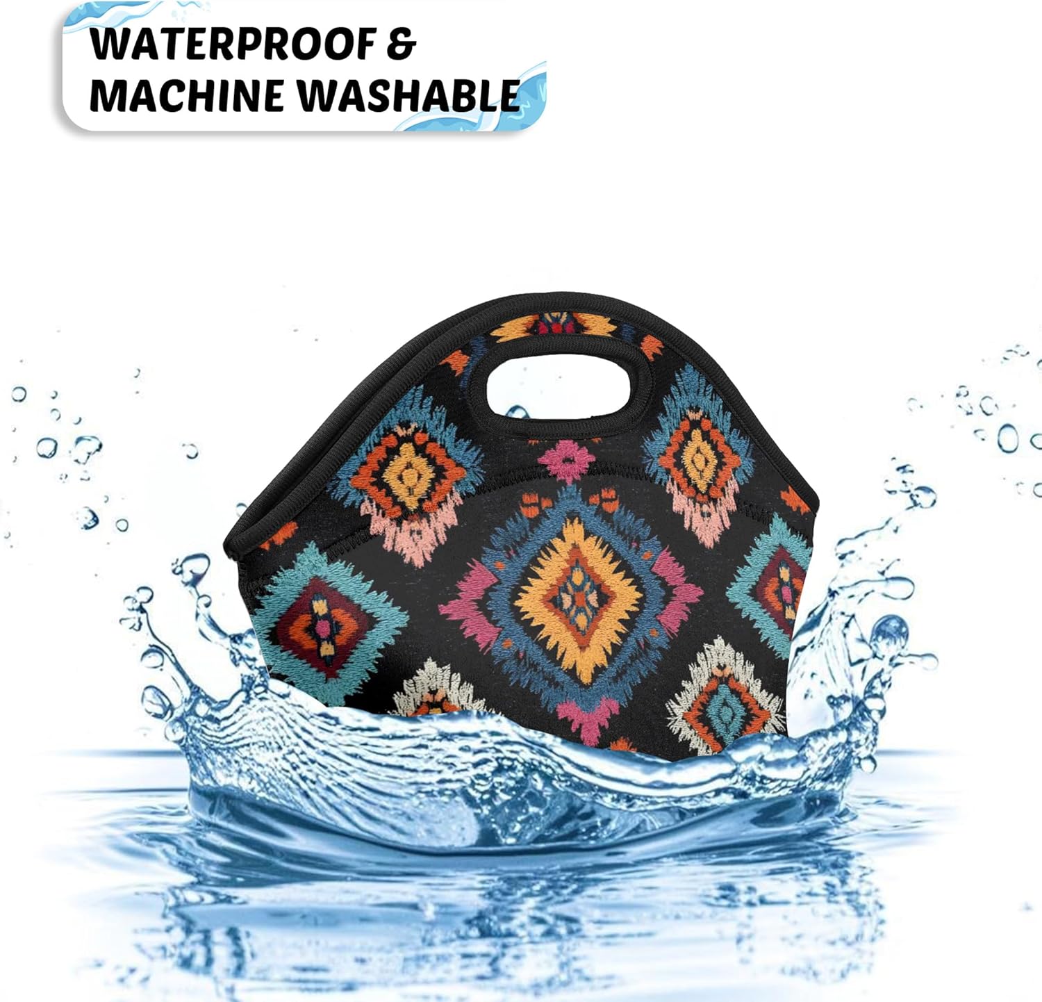 Soft Neoprene Lunch Tote Bag Lightweight,Thermal Insulated,Leak Resistant and Reusable, Bento boxes, Black