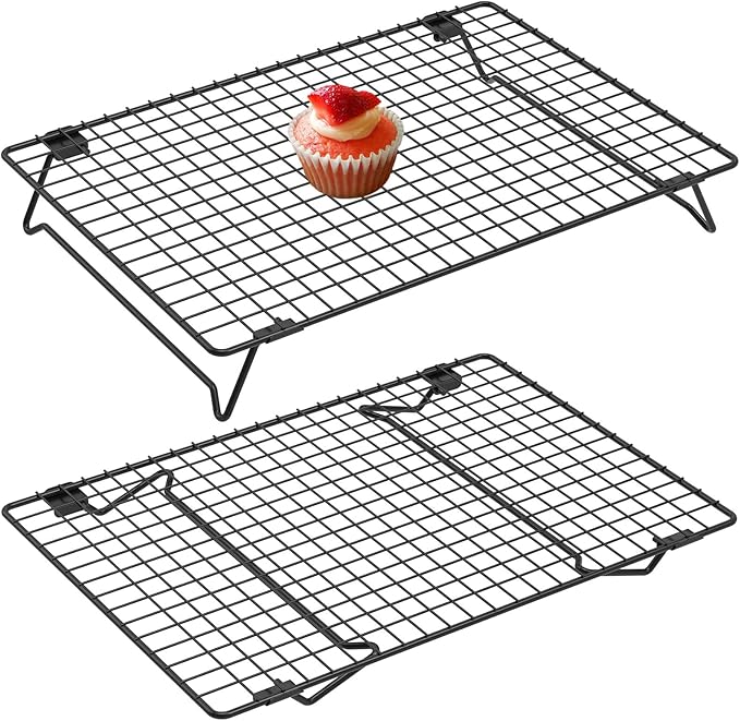 2 Pcs Cooling Racks for Cooking and Baking, 13.4x9.4inch Cookie Cooling Racks, Carbon Steel Wire Cooling Rack for Baking, Stackable Cooling Rack for Baking Cooking Cooling Roasting Making Jerky