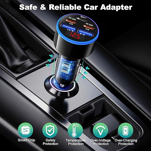 Miniatura 6 de OKRAY - Cargador de coche USB C de 5 puertos de 90 W, paquete de 3 unidades de carga súper rápida PD30W 12 V, adaptador de encendedor de cigarrillos