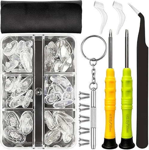 Juego de 22 pares de almohadillas de nariz atornilladas, kit de repuesto mejorado para lentes con destornillador para lentes, pinzas, paño para