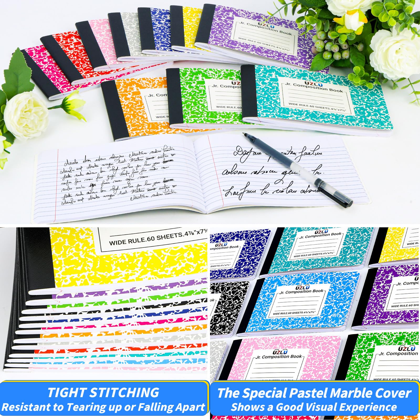 Confezione da 36 quaderni di composizione a righe larghe 4-7/8 "x 19,1 cm, 60 fogli mini quaderni a 12 colori, piccola tasca in marmo, libri per studenti, università, ufficio, rientro a scuola