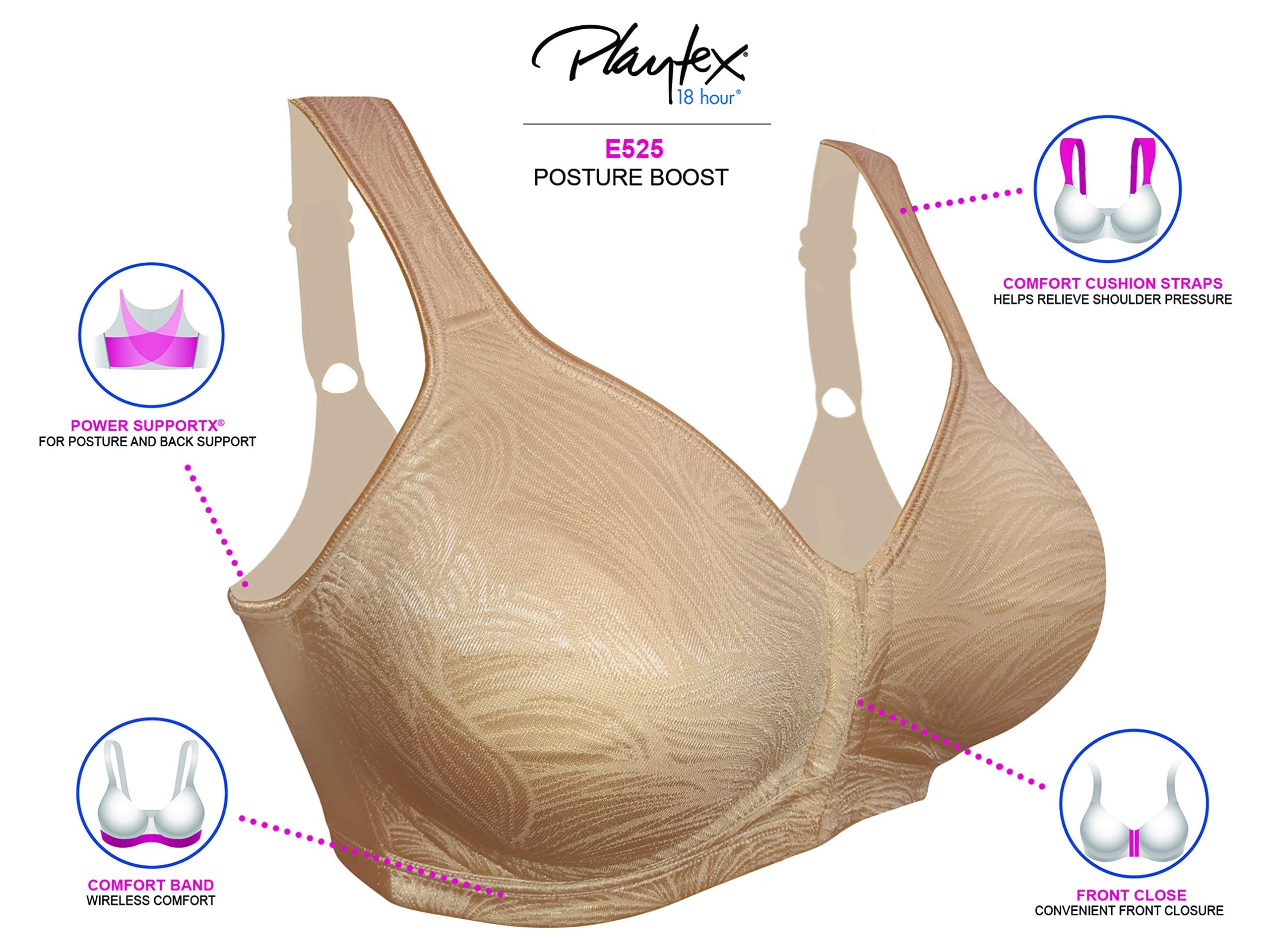 Playtex Wireless Bra, 18 Hour Plus-Size Bras Available, Front Close, Extra Back Support, E525, Single Or 2-Pack Reggiseno Donna (Pacco da 1)