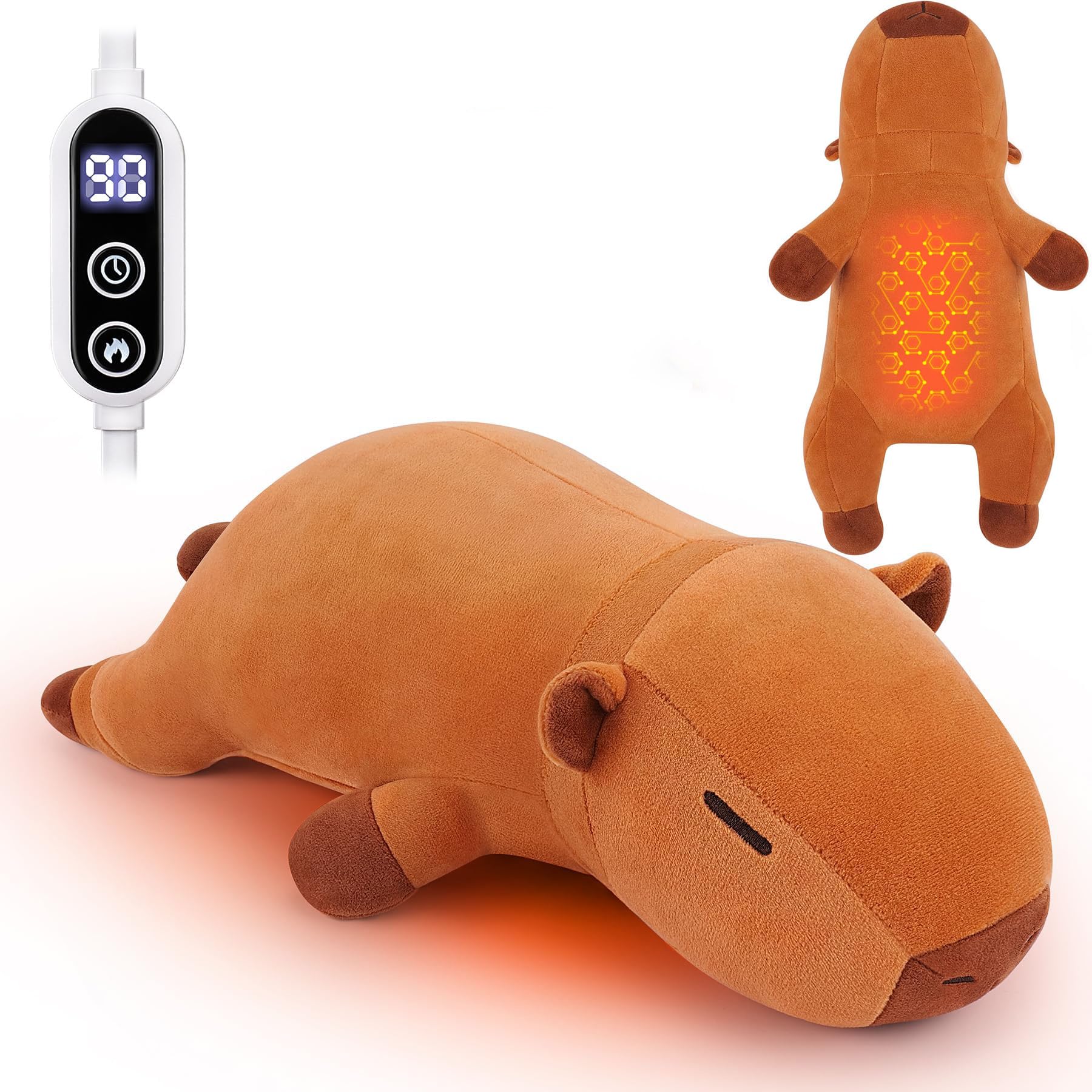 14'' Capybara Heating Pad for Period Cramps, Capybara Plush with a Hot Soft Belly USB Powered, Menstrual Heating Pad Neck Shoulder Pain Relief, Birthday Gift for Daughter Wife Period Heating Pad