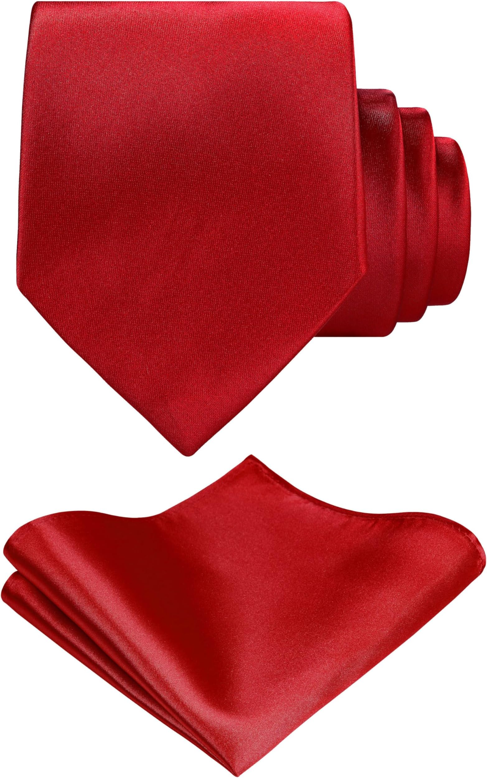 TIE G Solid Satin Woven dyed Color Formal Black Necktie and Pocket Square Sets in Gift Box