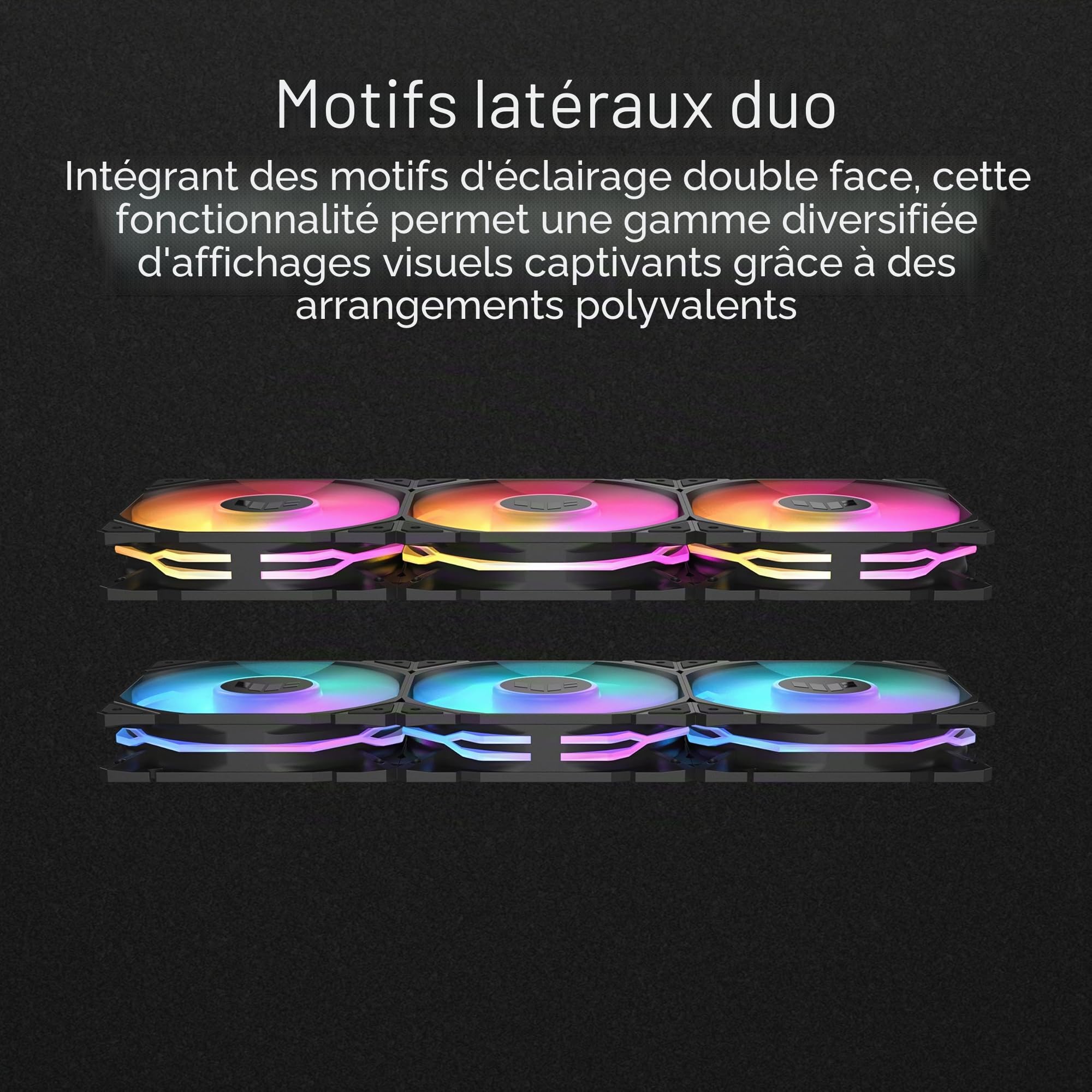 ASUS TUF Gaming TR120 ARGB Reverse Blade Black Lot de 3 Ventilateurs de boîtier 3 en 1 (120 mm PWM, 2000 TR/Min, 2,75 mm H2O, 76,3 CFM, 16 LED RVB adressables Individuellement, Noir)