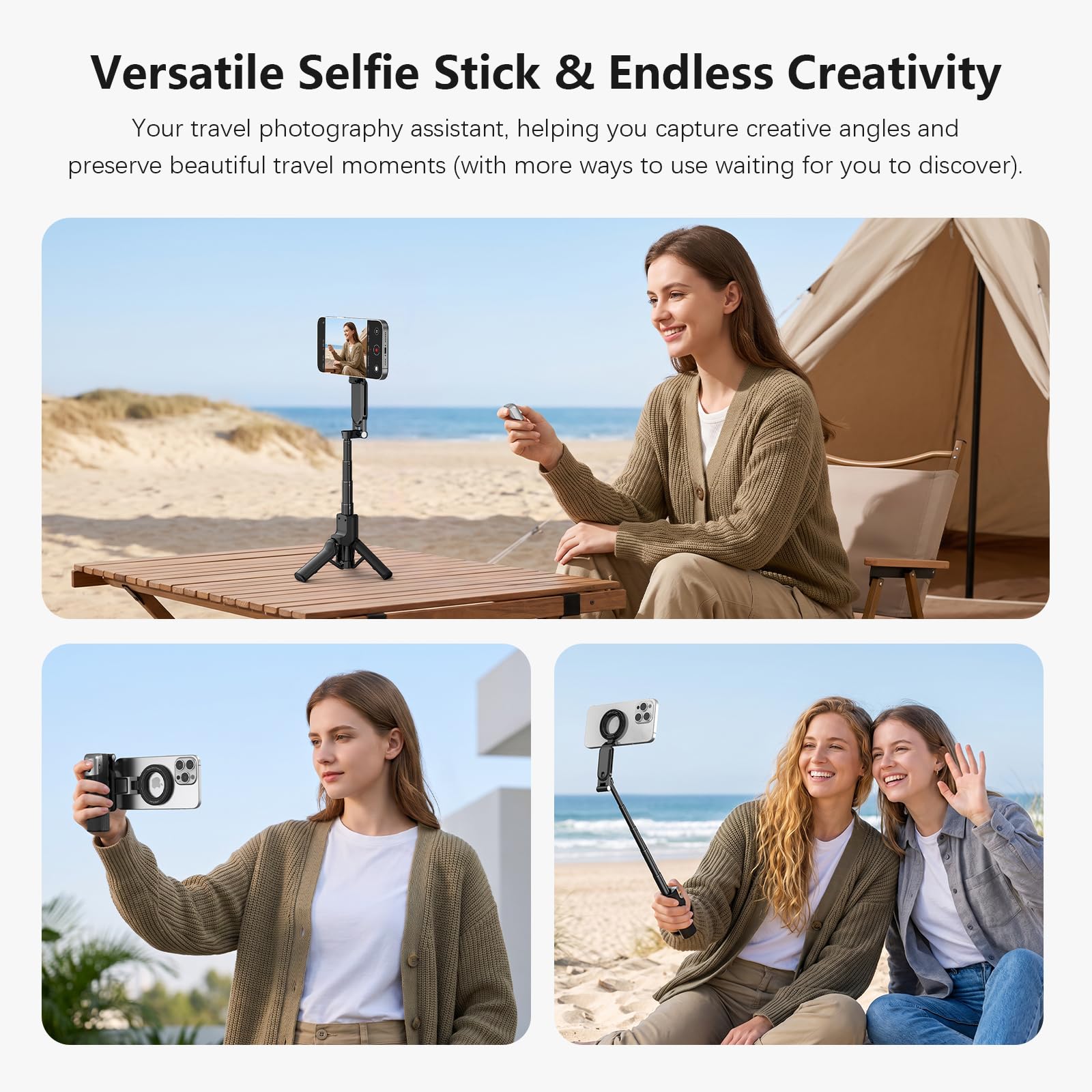 AMAZEAR 3-in-1 Selfie Stick Treppiede Magnetico con Telecomando Wireless