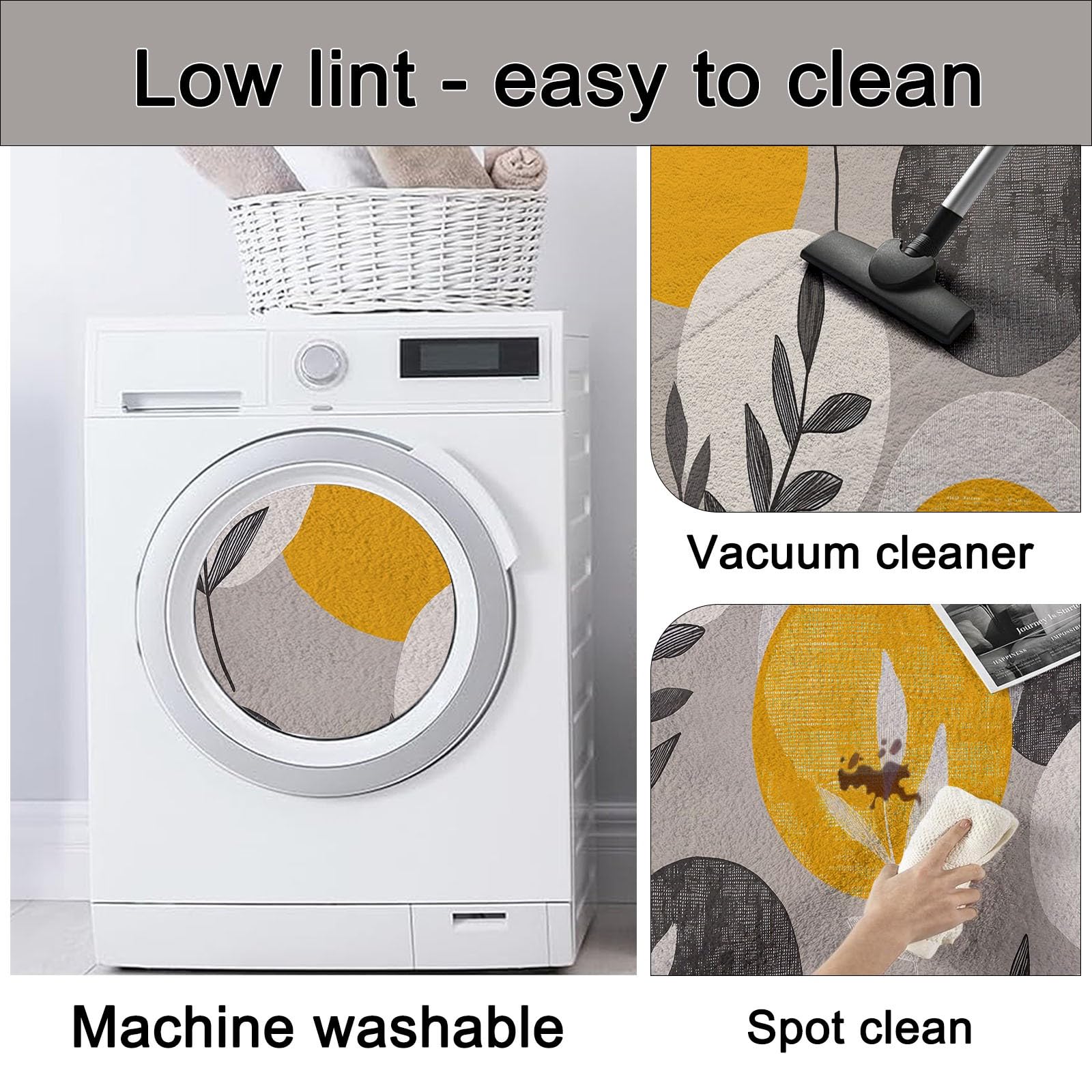 Grau Runder Teppiche Wohnzimmer 100 cm, Waschbar & Rutschfester Weicher Kurzflor Teppich Schlafzimme, Minimalistisch Kreis Geometrisch Pflanze Blatt Teppich Rund für Kinderzimmer, Esszimmer, Büro
