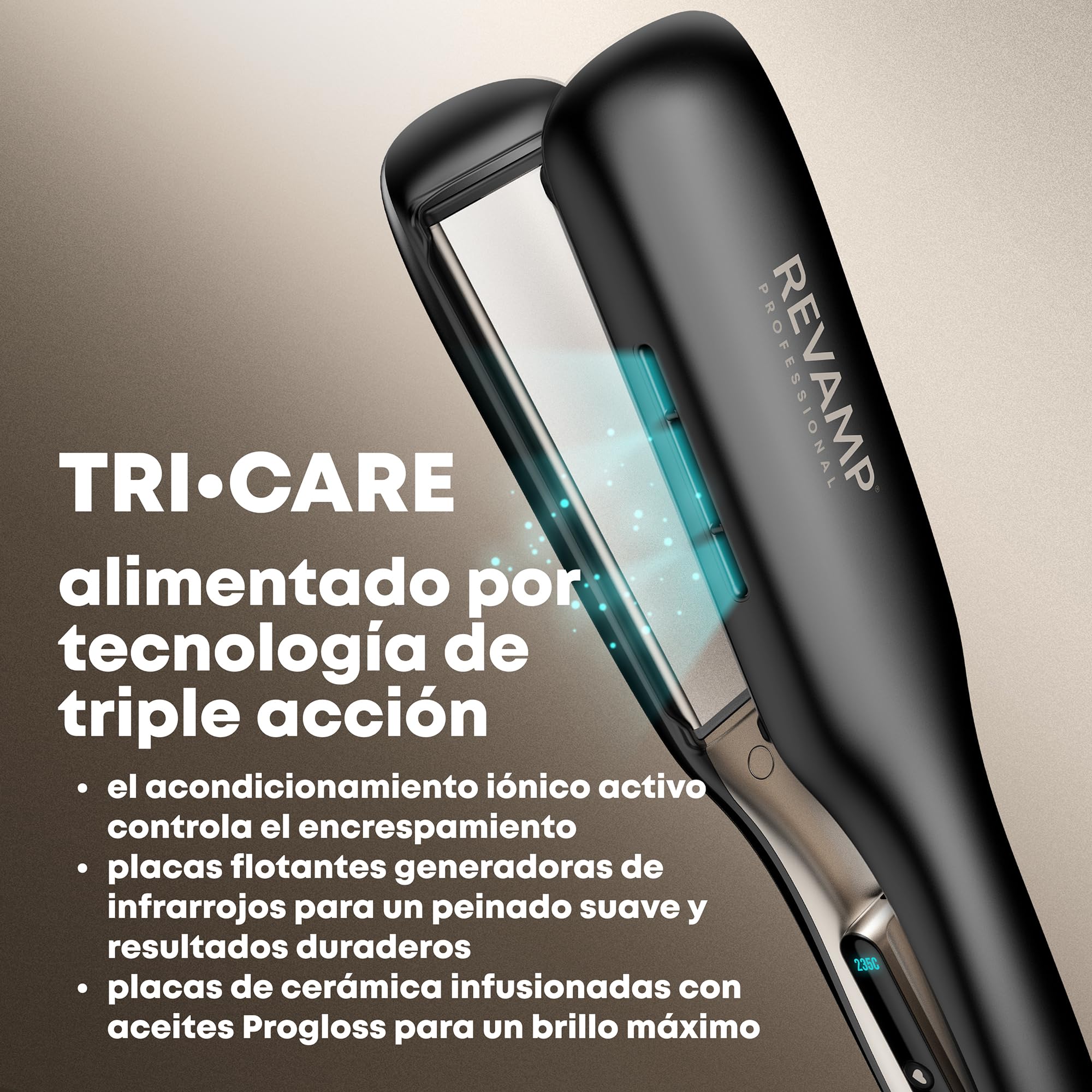 REVAMP Enigma Radiance Plancha de Pelo - Placas Extra Anchas | Alisado en una Pasada, Diseño Curvo, Ondas y Rizos Duraderos, Cerámica, Profesional