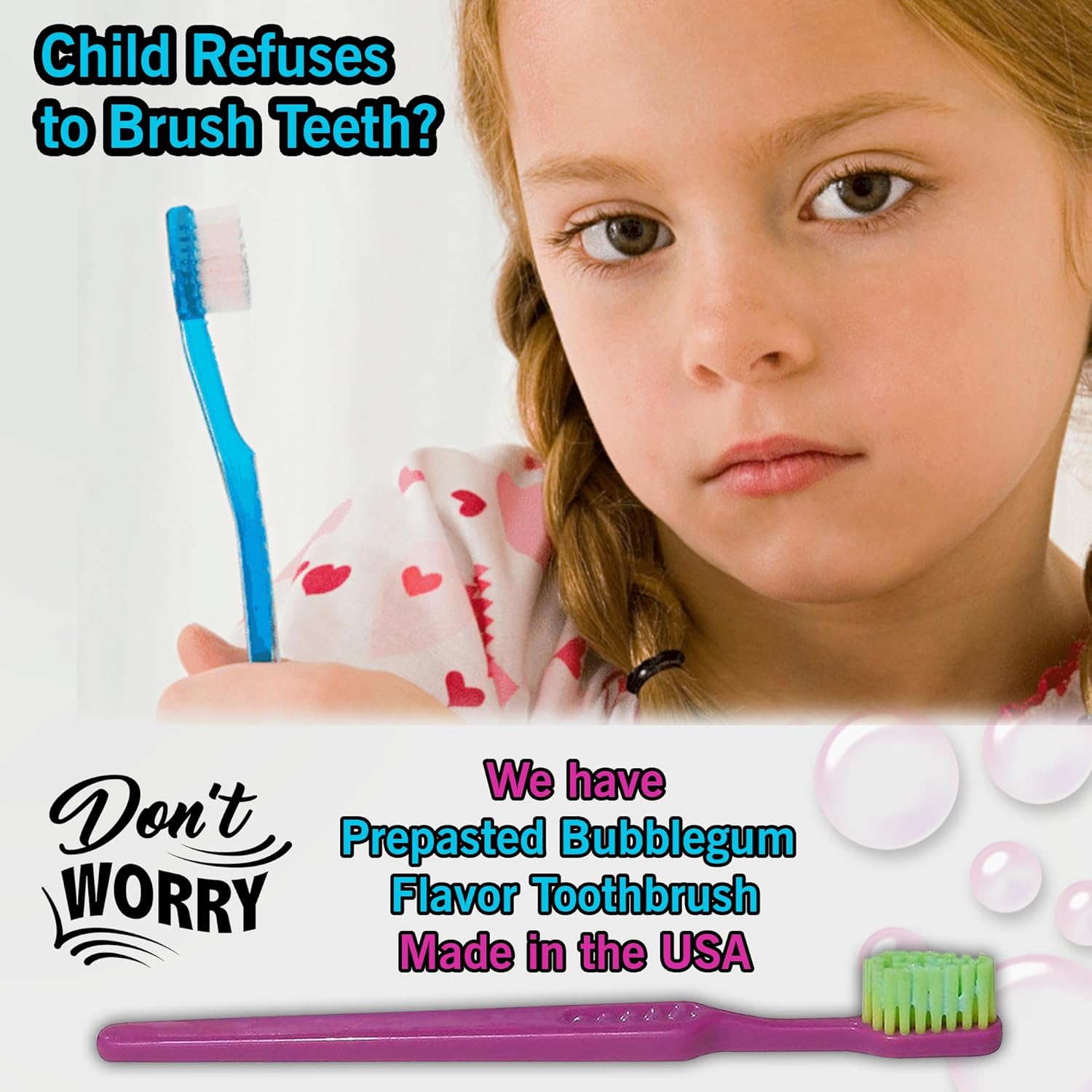 READYBRUSH JR 30 Reusable Prepasted Kids Toothbrushes with Bubblegum Flavor Toothpaste in the bristles- Bulk Toothbrushes Individually Wrapped - Travel Toothbrush for School, Camp, etc Made in the USA