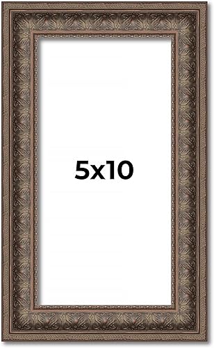 Marco de fotos de madera real marrón ornamentado de 5 x 10 pulgadas de ancho de 1.5 pulgadas  Profundidad del marco interior de 0.5 pulgadas  Marco