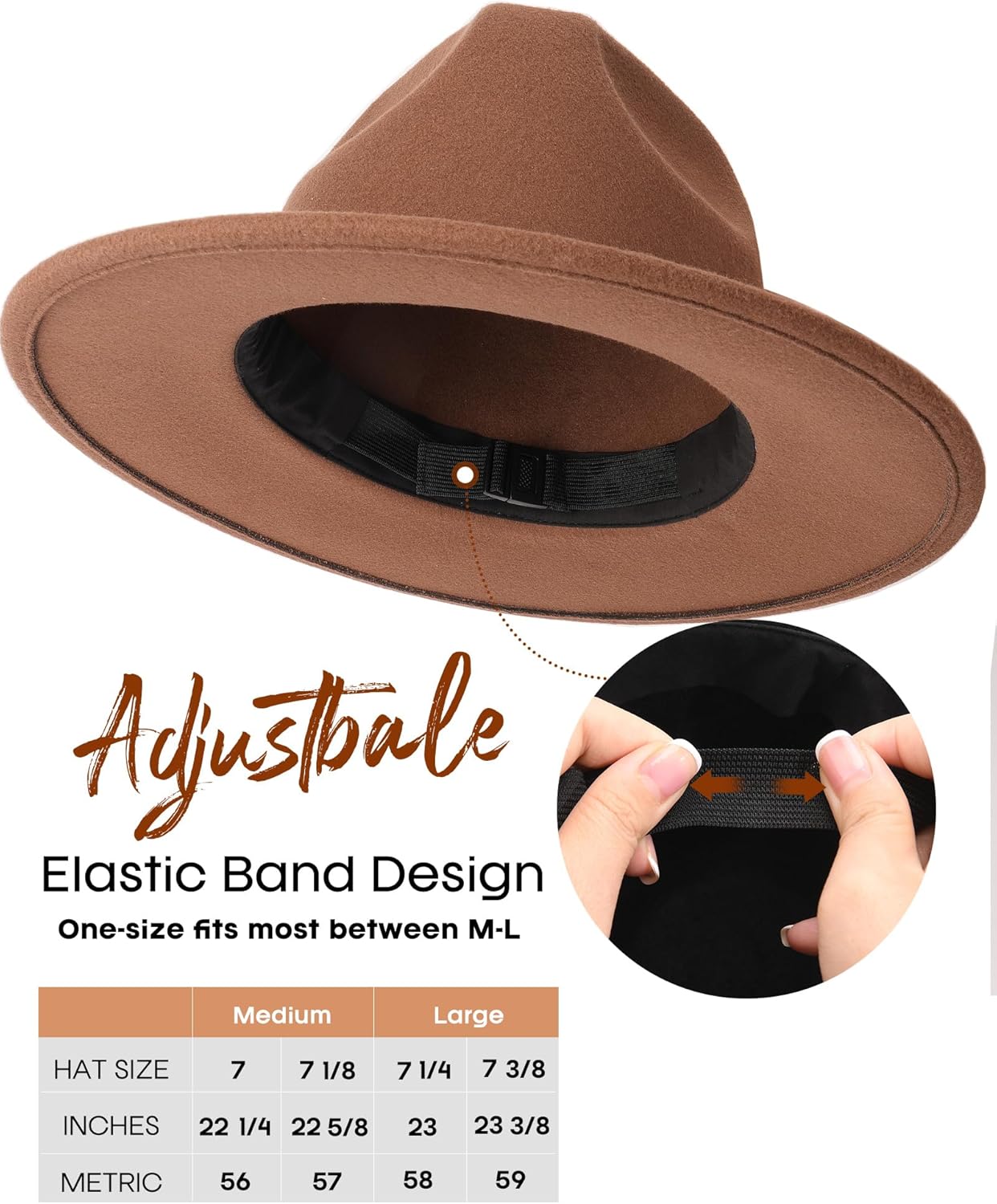 FURTALK Fedora Hats for Men Women Wide Brim Felt Panama Dress Hat with Belt Buckle Adjustable Size 7-7 3/8 - Image 6