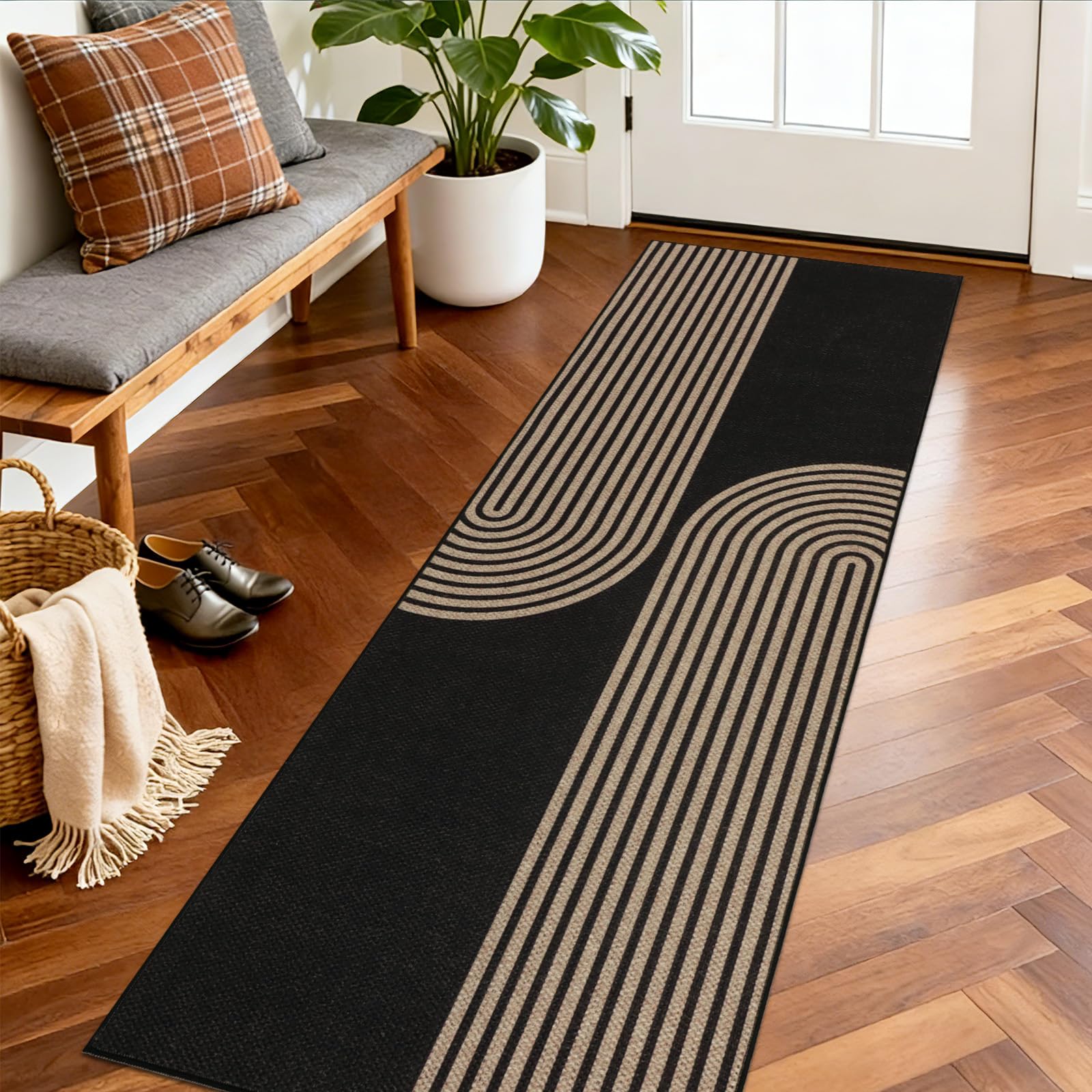 TUKDAK Boho Runner Rugs for Hallway Non Slip 60x180cm, Woven Runner Rugs for Kitchen, Braided Absorbent Long Floor Carpet, Washable Floor Mat for Entryway, Entrance, Bedroom, Hall