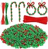 Livder 1950 Pieces Christmas Beaded Ornament Kit, 1500 Pieces Green Triangle Beads, 400 Pieces Red Beads, 50 Pieces Chenille Stems with Ribbons for Xmas Craft Wreath Cane Tree Decorations