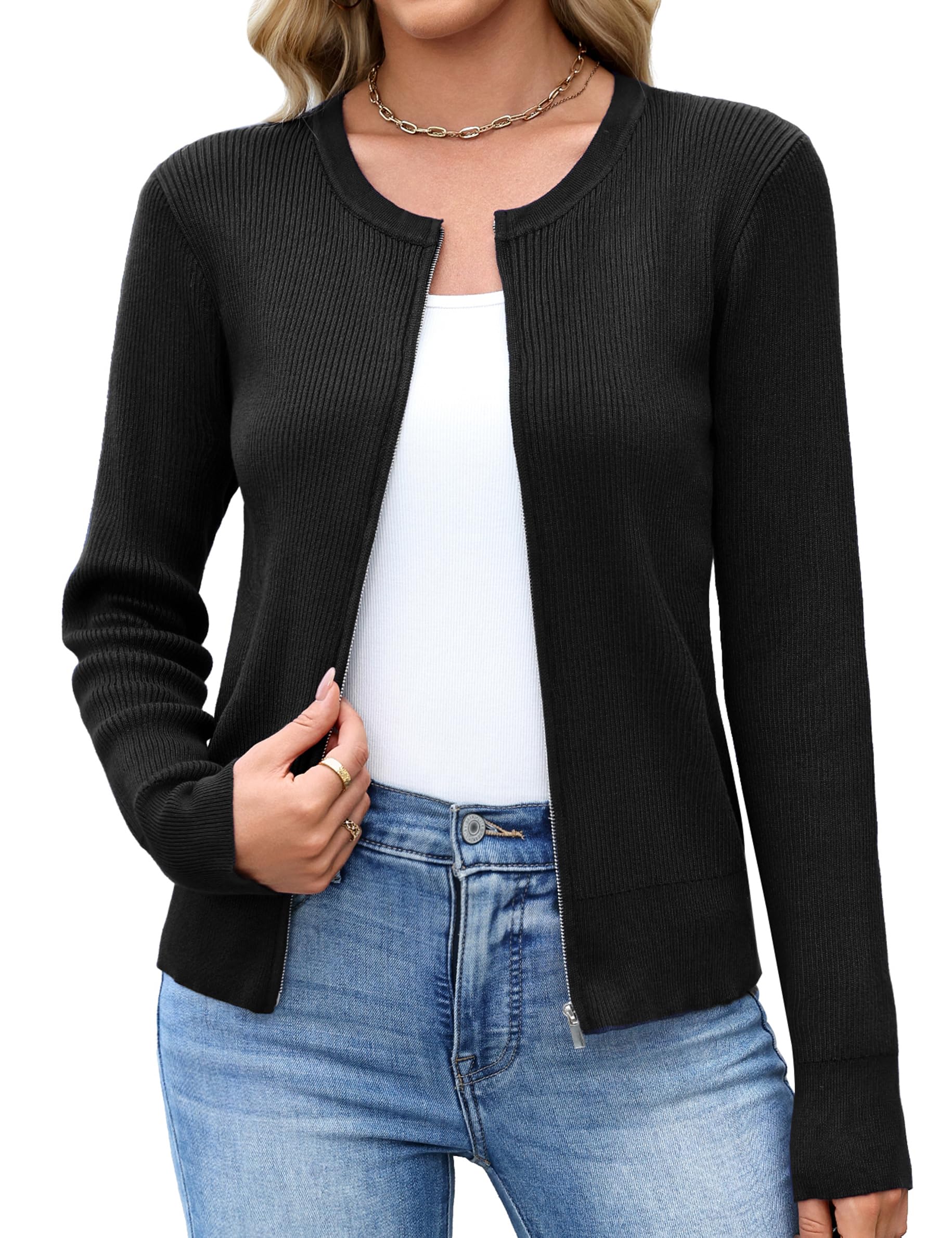 Totatuit Womens Long Sleeve Zip Up Sweater Cardigans Knitted Lightweight Zipper Jacket
