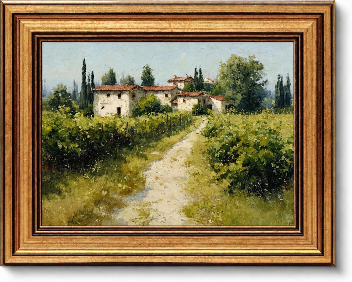 Gold Framed Vintage Country Painting Wall Art Nature Country Landscape Painting Picture Wall Decor Rustic Farmhouse Poster Print Artwork for Bedroom, Bathroom, Living Room Home Decoration