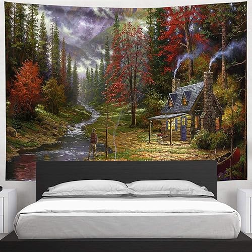 Miniatura 2 de FENDROM Hermoso tapiz del mundo, clásico famoso, pintura al óleo, bosque, decoración del hogar, río, país, estética, decoración de habitación,