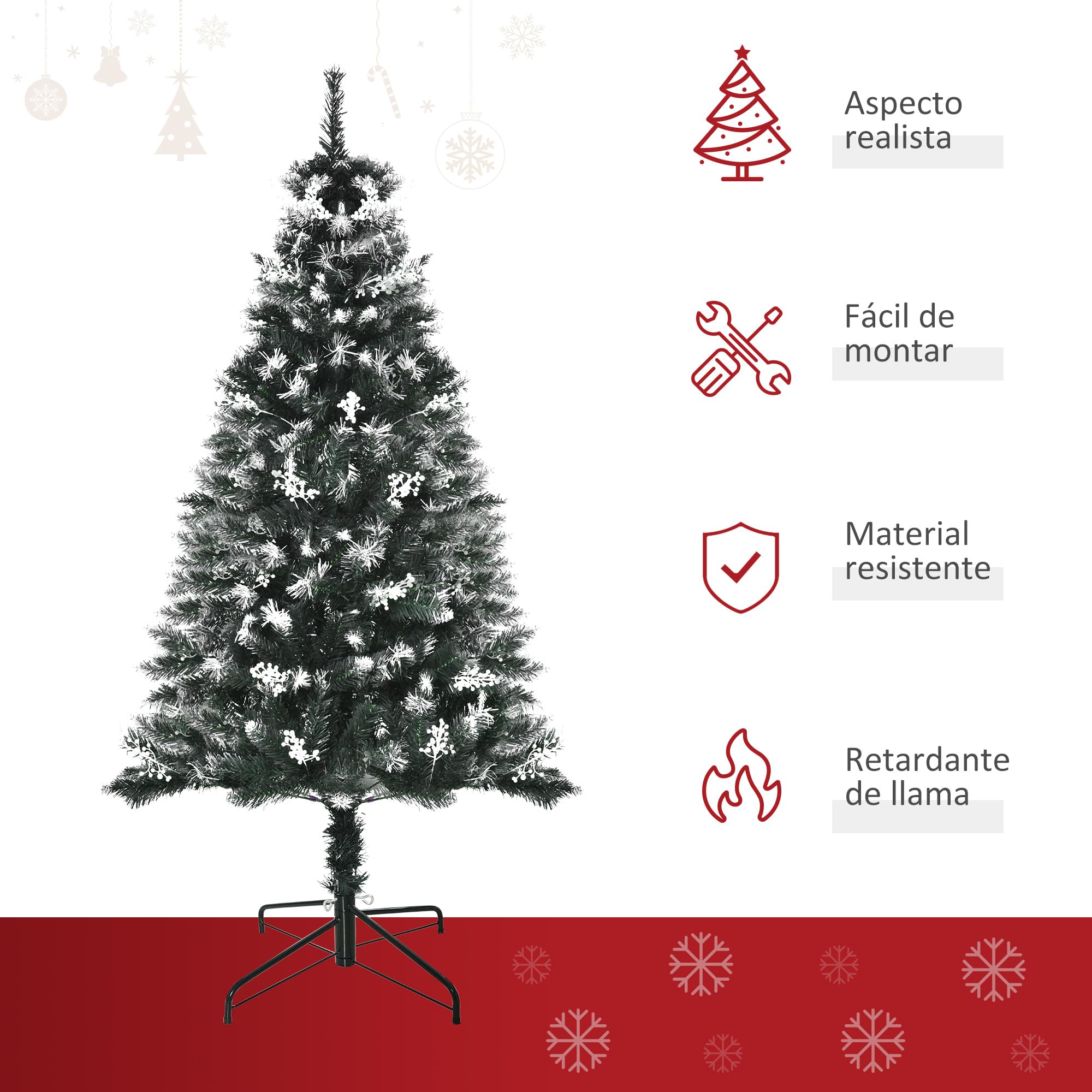 HOMCOM Árbol de Navidad 150 cm con 378 Ramas y Soporte de Acero Verde