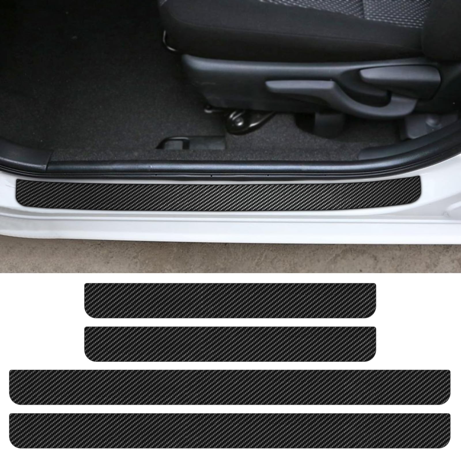 Auprite Magnetic Car Door Sill Protector, 4Pcs Universal Car Door Entry Guards Sill Cover, Black Carbon Fiber Car Door Threshold Protection Accessories