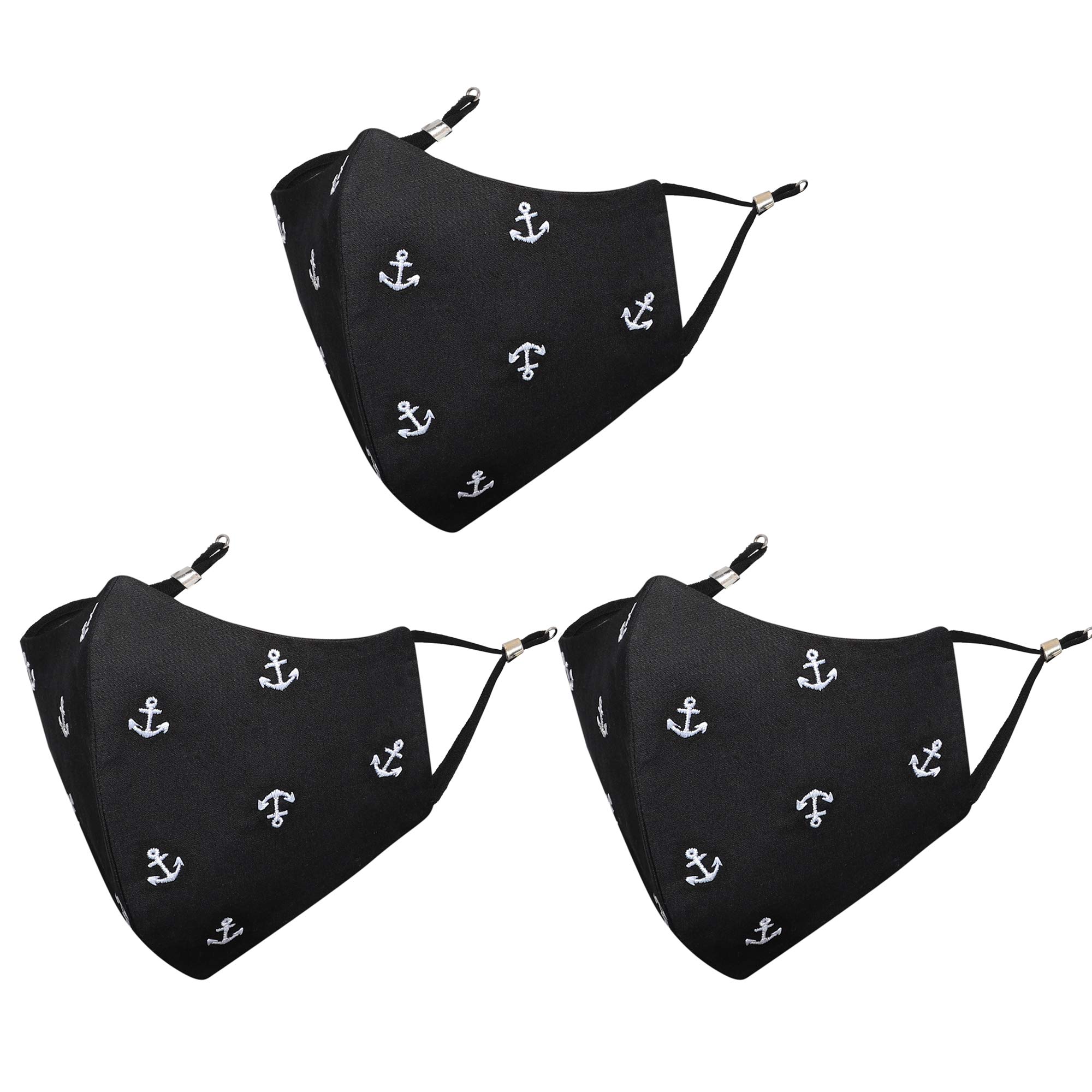 MASQ Anchor 4 Layer, Reusable, Breathable, Anti-Bacterial (BFE>99%) Embroidered 100% Pure Cotton Cloth Face Mask Combo with Ear Adjusters for Men (Large, Black,Pack of 3)-picture-14