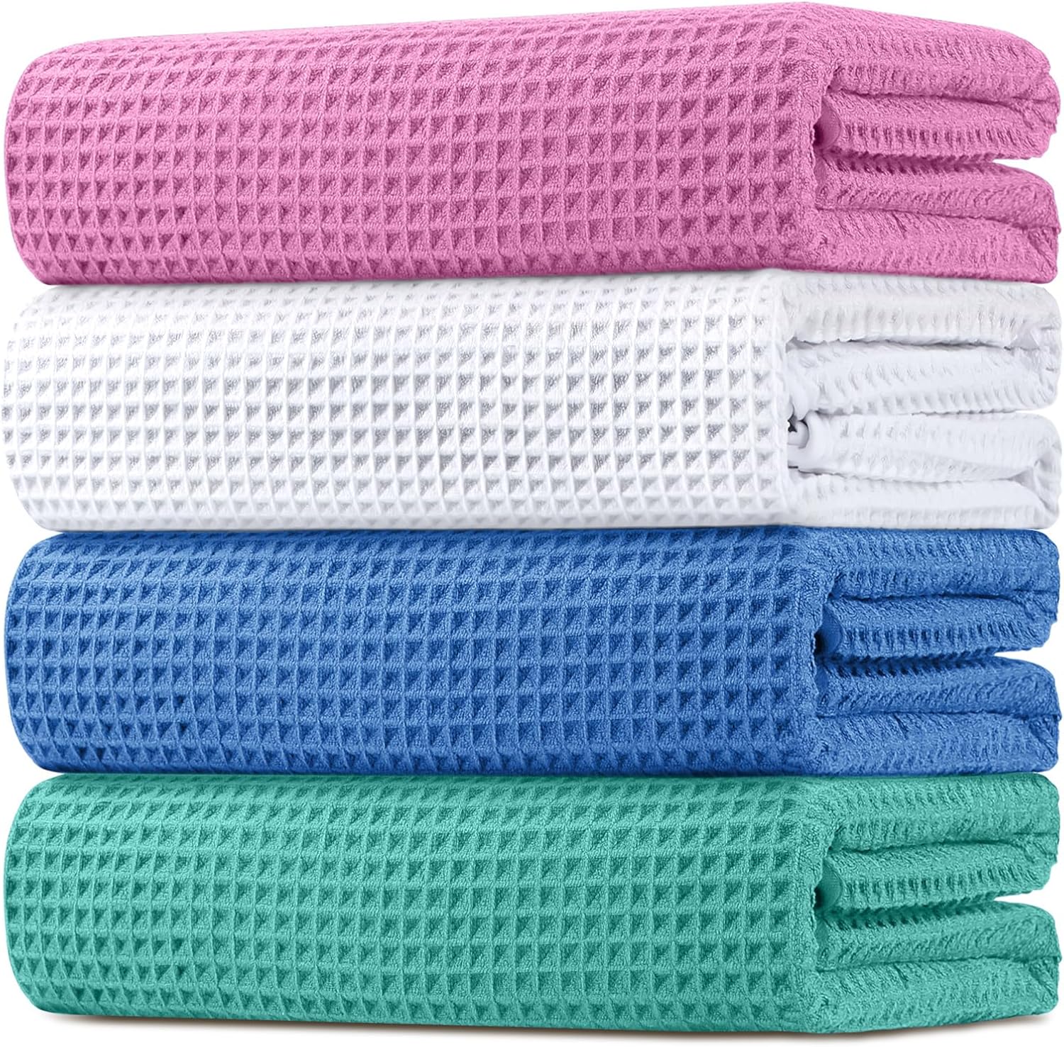 HOMEXCEL Waffle Bath Towels 4 Pack, Premium Microfiber Bath Towels, Ultra Soft, Lightweight, Highly Absorbent Quick Dry Towel for Bathroom, Gym, Shower, Hotel and Spa, 30 x 60 Inch, Multicolor