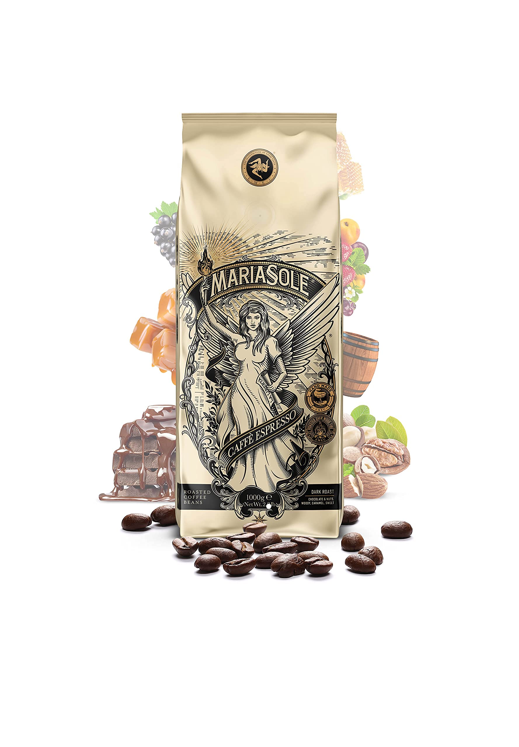 Mariasole Caffè Espresso ziarna kawy – tradycyjne palenie na Sycylii przy użyciu drewna – ziarna espresso premium 1 kg do pełnego automatu i sitka