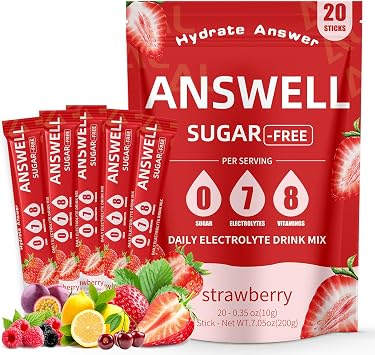 Electrolytes Powder Packets Sugar Free - Liquid Daily IV Drink Mix for Rapid Hydration & Party Recovery | 6 Vitamins & 7 Electrolytes | 20 Sticks | (20 Count (Pack of 1), V4-Strawberry)