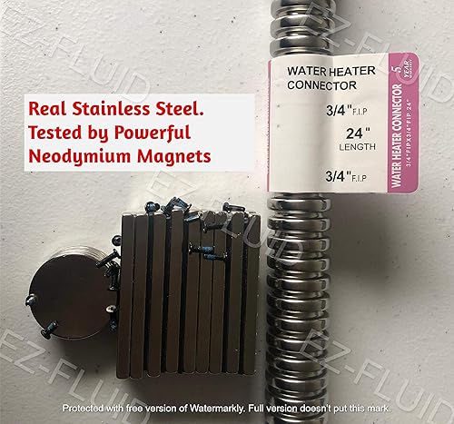 Miniatura 3 de EZ-Fluid Conector de calentador de agua de acero inoxidable flexible corrugado FIP de 1 pulgada x 34 pulgadas FIP x 18 pulgadas para tuberías de
