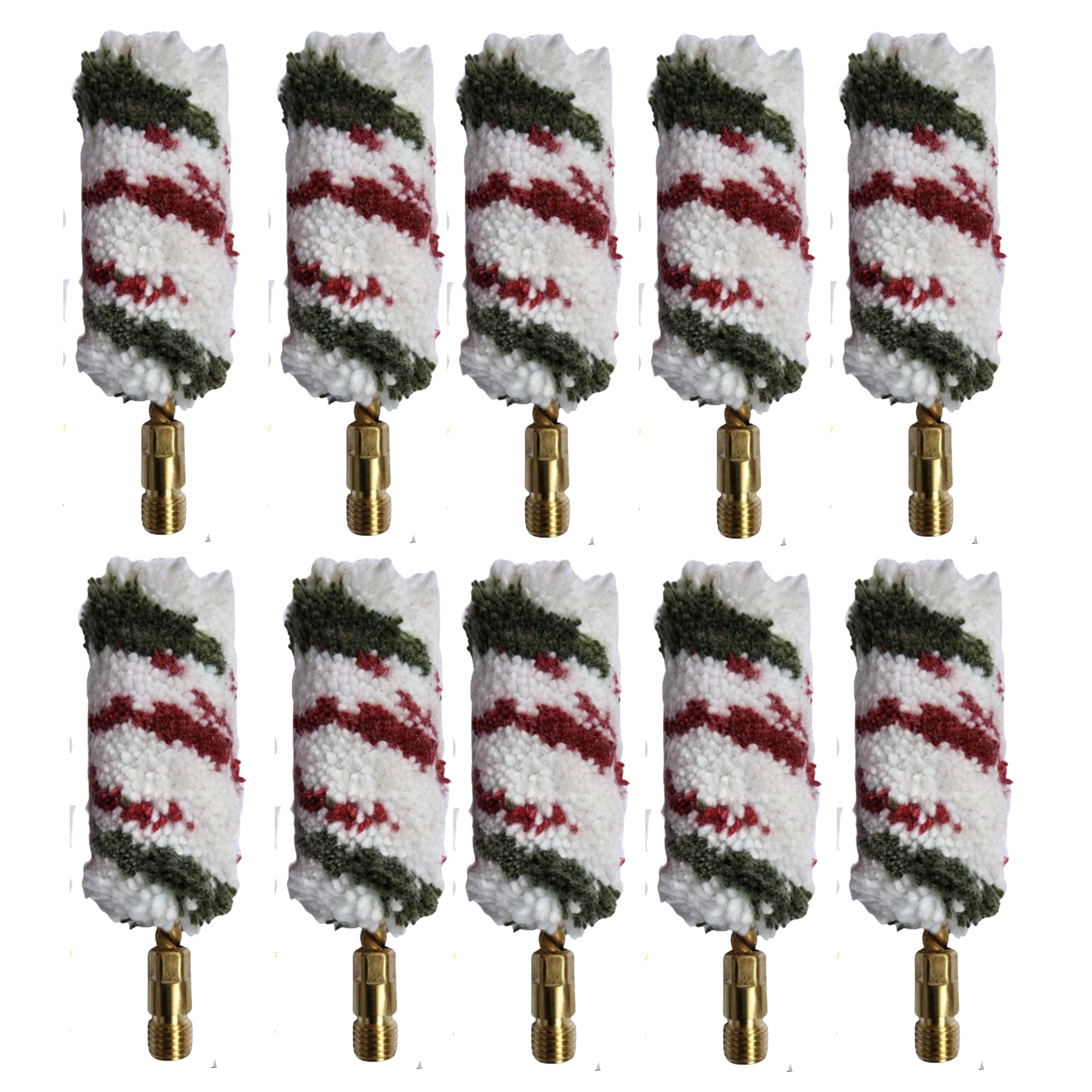 McJ Tools 12 Gauge Shotgun Bore Cotton Mop Brush 10-Pack - Heavy-Duty Gun Cleaning Tool with Looped Brass Core for Shotgun Maintenance