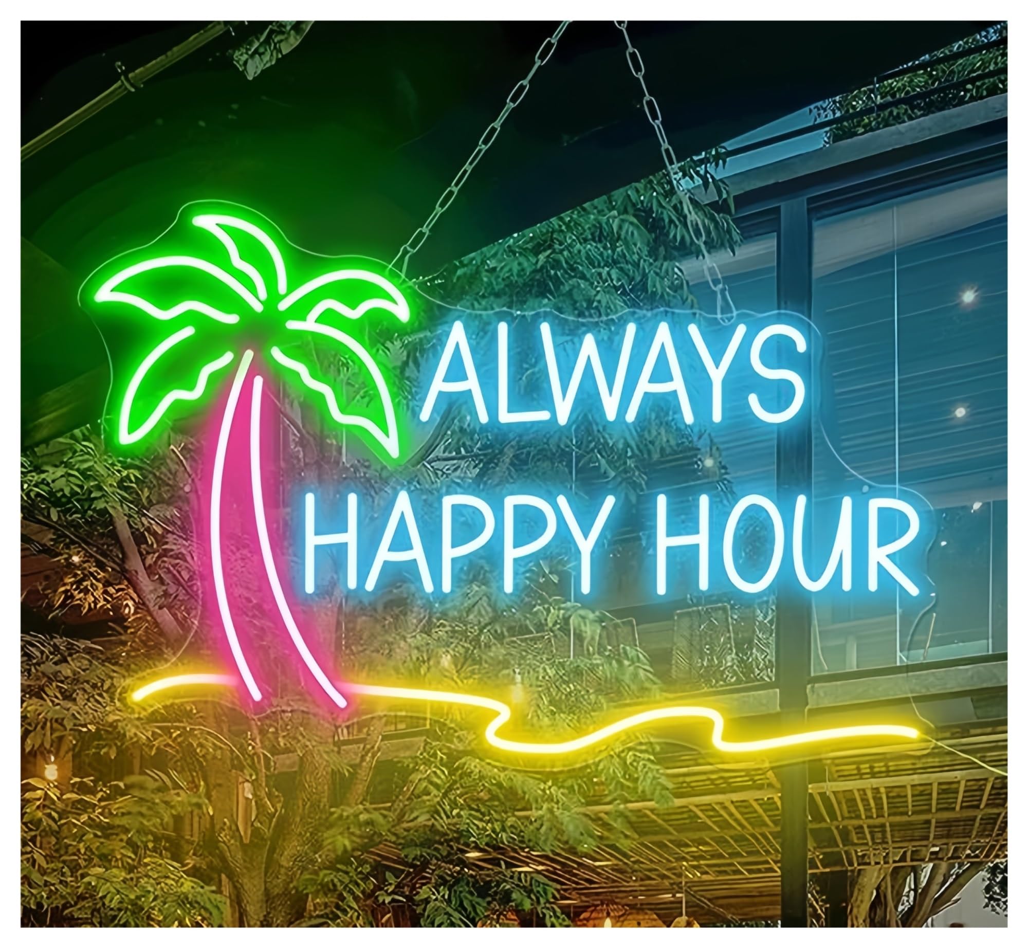 SHOUXI Sign Lamp Always Happy Hour Neon Sign Summer Bar Party Home Wall Hanging 55X35cm(B)