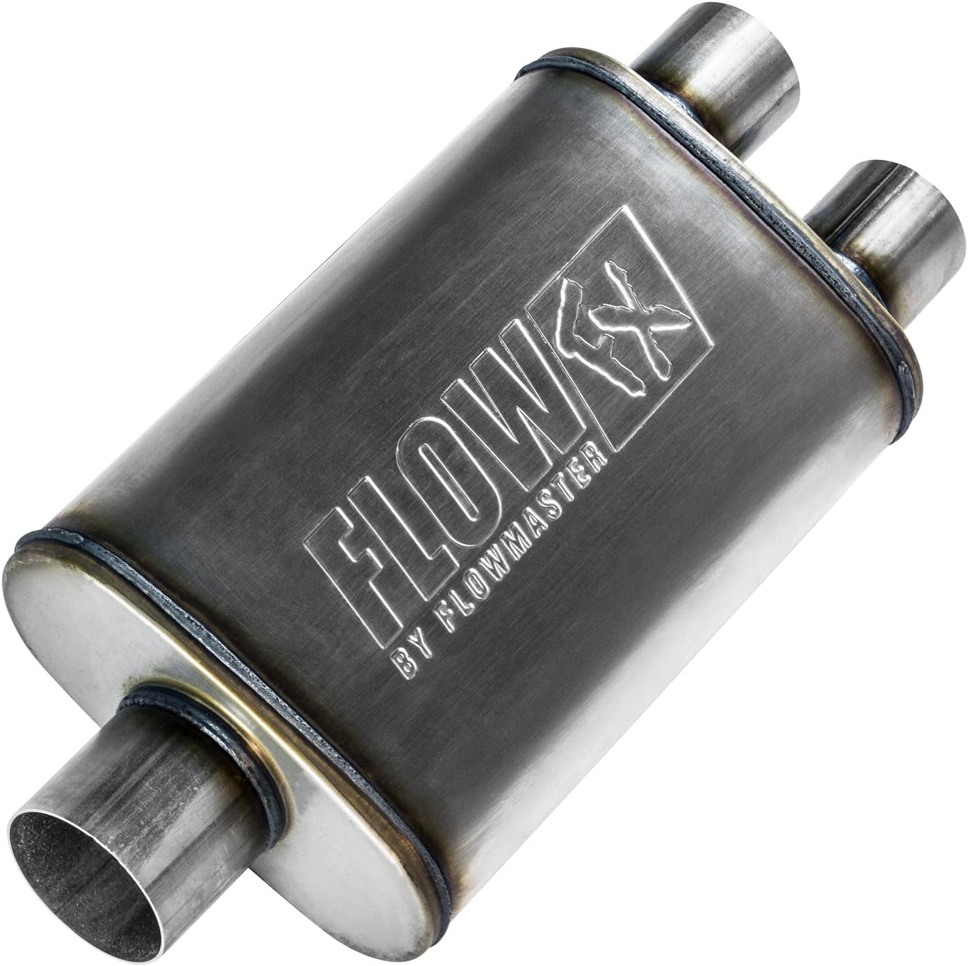 Flowmaster Flow FX Chambered Muffler – 3.00” Center In / 2.50” Dual Out –Moderate Sound – Stainless Steel – Affordable Performance for Modern Trucks