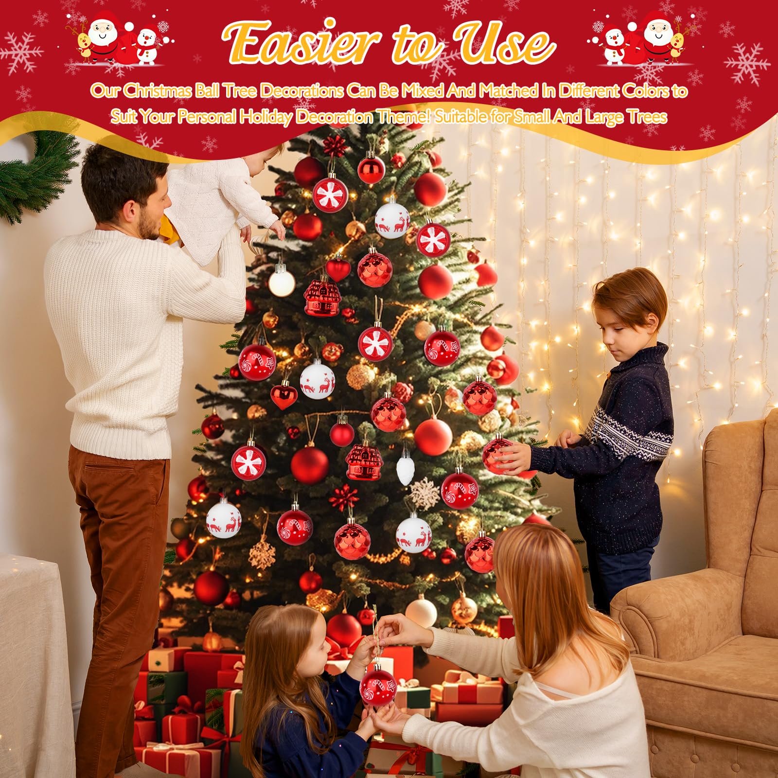 40 Weihnachtskugeln 4-6cm Rot & Weiß - Plastik Christbaumschmuck Bruchsicher