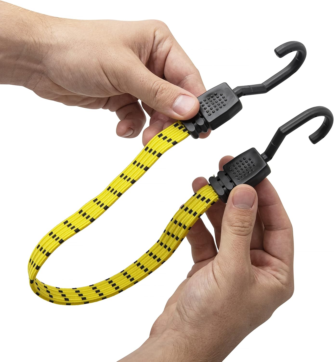 Flat Bungee Cords with Hooks - Pack of 24 Heavy Duty Industrial Grade Set for Moving, Hauling, Garage, Yard, and Utility - Includes Trunk Tie Down and Carry Case