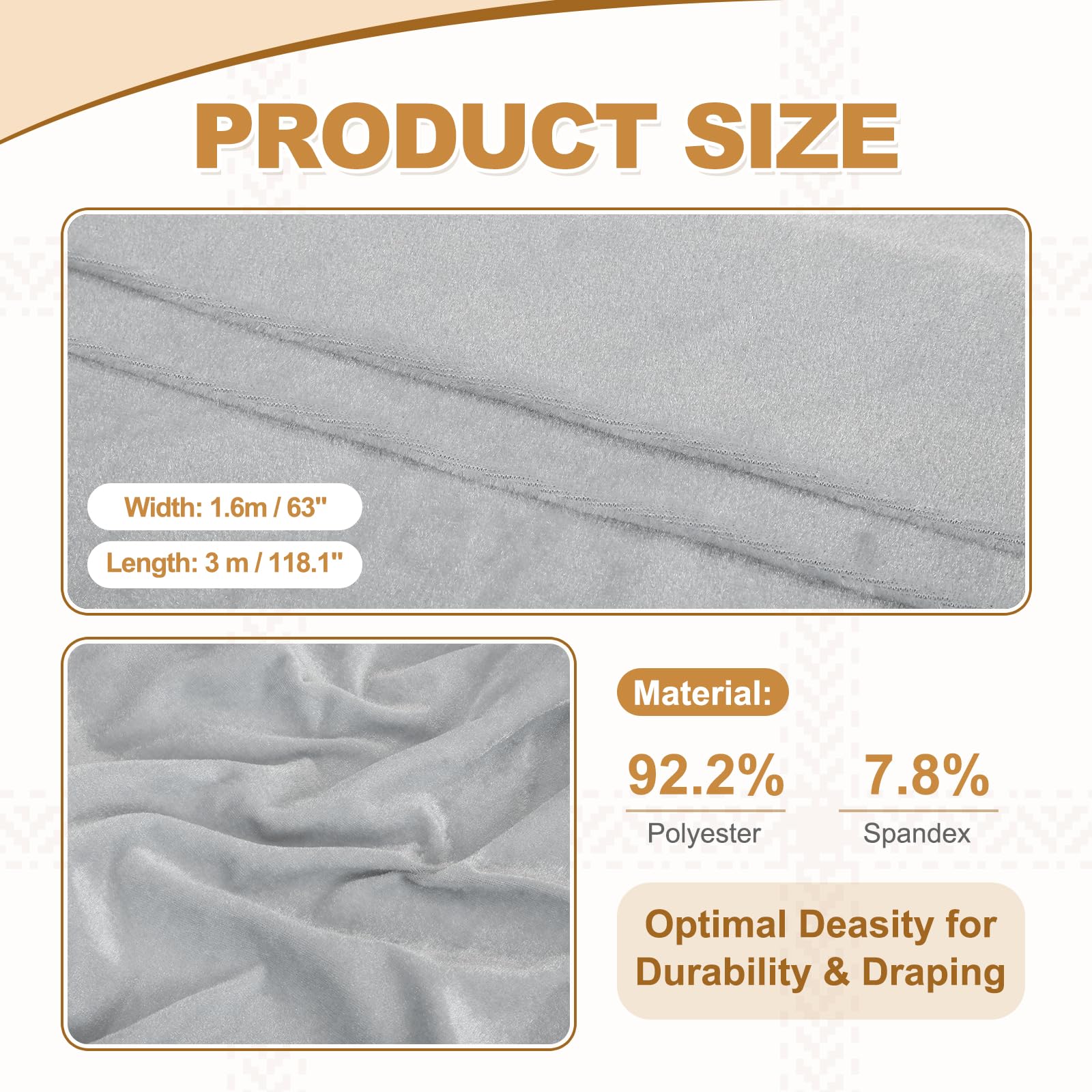 QUARKZMAN Tissu 3 63 Gris Argent Velours Au Mètre, Mètres x Pouces De|Large Pour Couture DIY