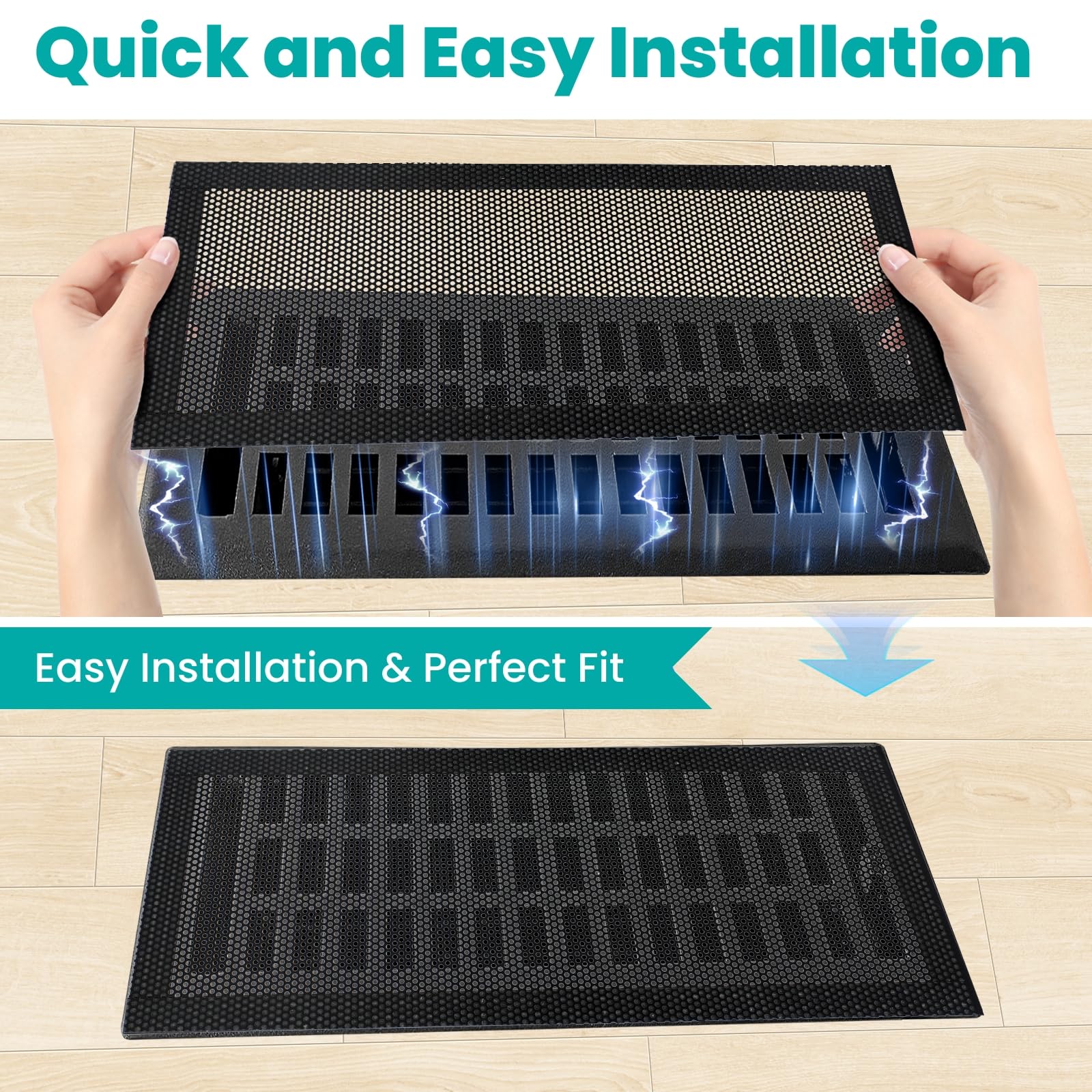 Efforest Cubiertas de ventilación de piso de 5.5 x 14 pulgadas, magnéticas, paquete de 6 filtros de ventilación de malla, filtro de polvo, deflectores de registro de ventilación para rejillas de aire
