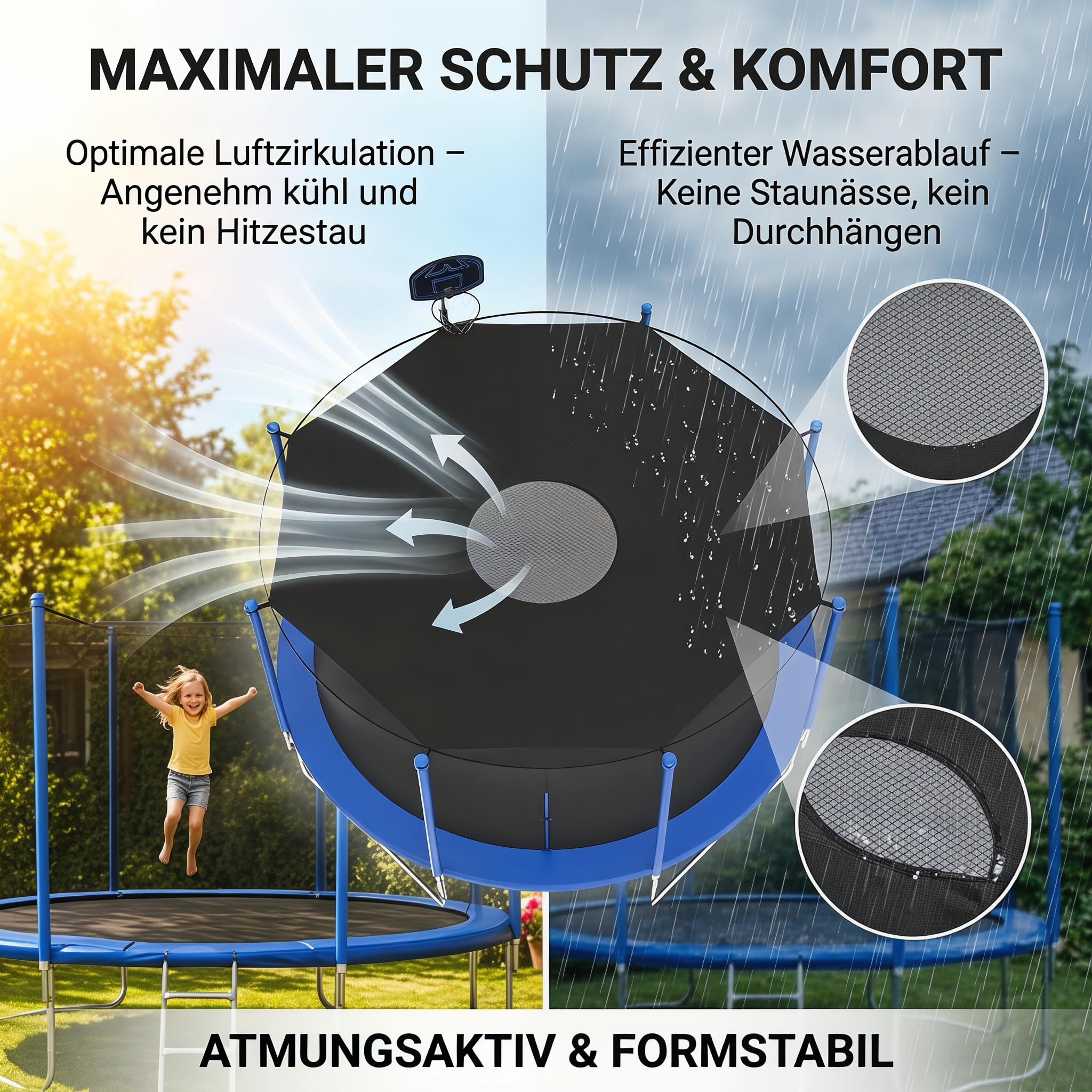 Copertura per tappeto elastico, protezione solare, diametro 305 cm, per 8 aste, rete 305, resistente ai raggi UV, impermeabile