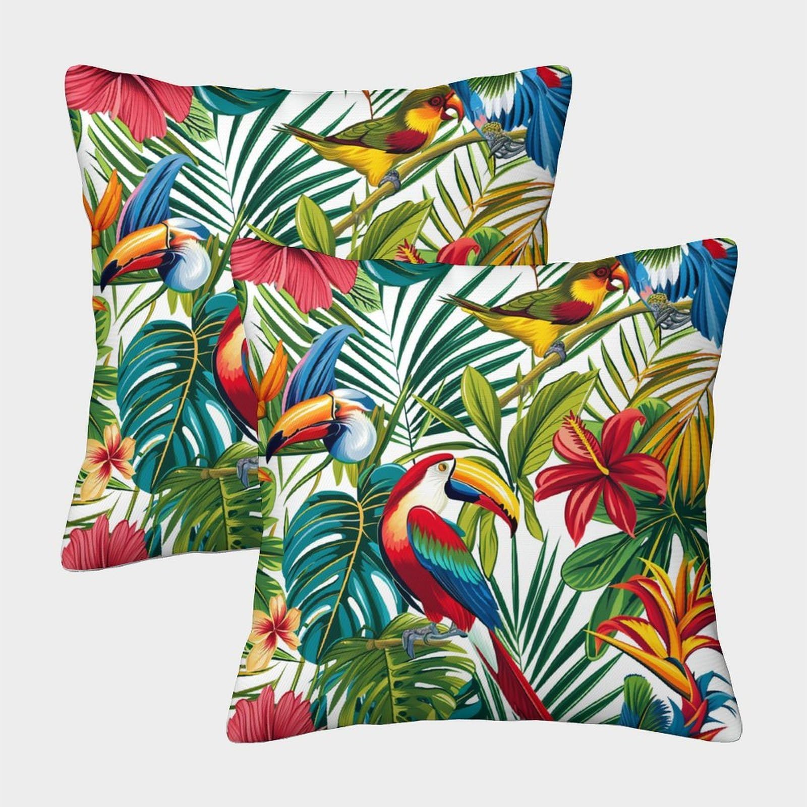 kaiyun 2 Pack Palm Leaves 3D Birds Flowers Cushion Cover Pillow Cover Sofa Outdoor Decoration Square 45x45cm