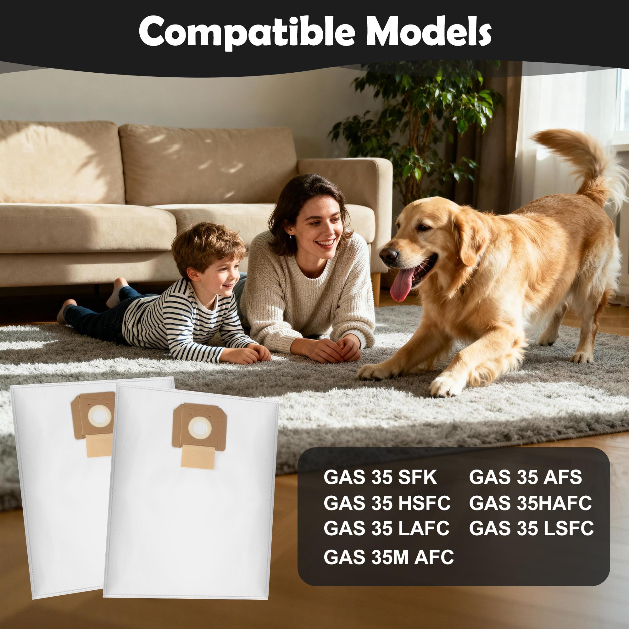 10 sacchetti per aspirapolvere per sacchetti Bosch, compatibili con Bosch GAS 35 L AFC/L SFC+/M AFC, grande capacità