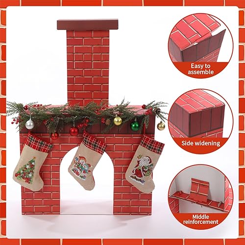 Miniatura 3 de Chimenea de Navidad de cartón, de ladrillo rojo gigante, chimenea 3D, centro de mesa falso para decoración de fondo de fiesta de Navidad, 31.5 x 25