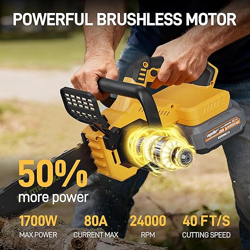 Miniatura 3 de Motosierra inalámbrica de 40 V y 14 pulgadas compatible con batería Dewalt de 20 V MAX, motosierra eléctrica de mano con motor sin escobillas de