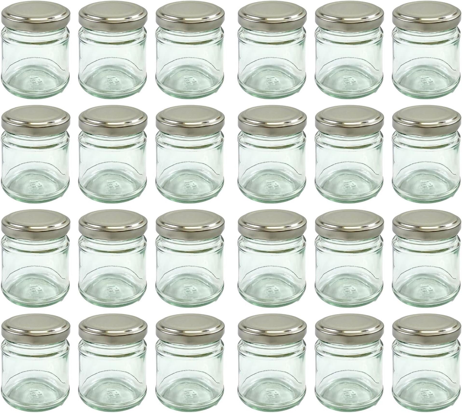 Nutley's 24 Small Glass Jam Chutney Marmalade Jars 100ml 3.3oz silver