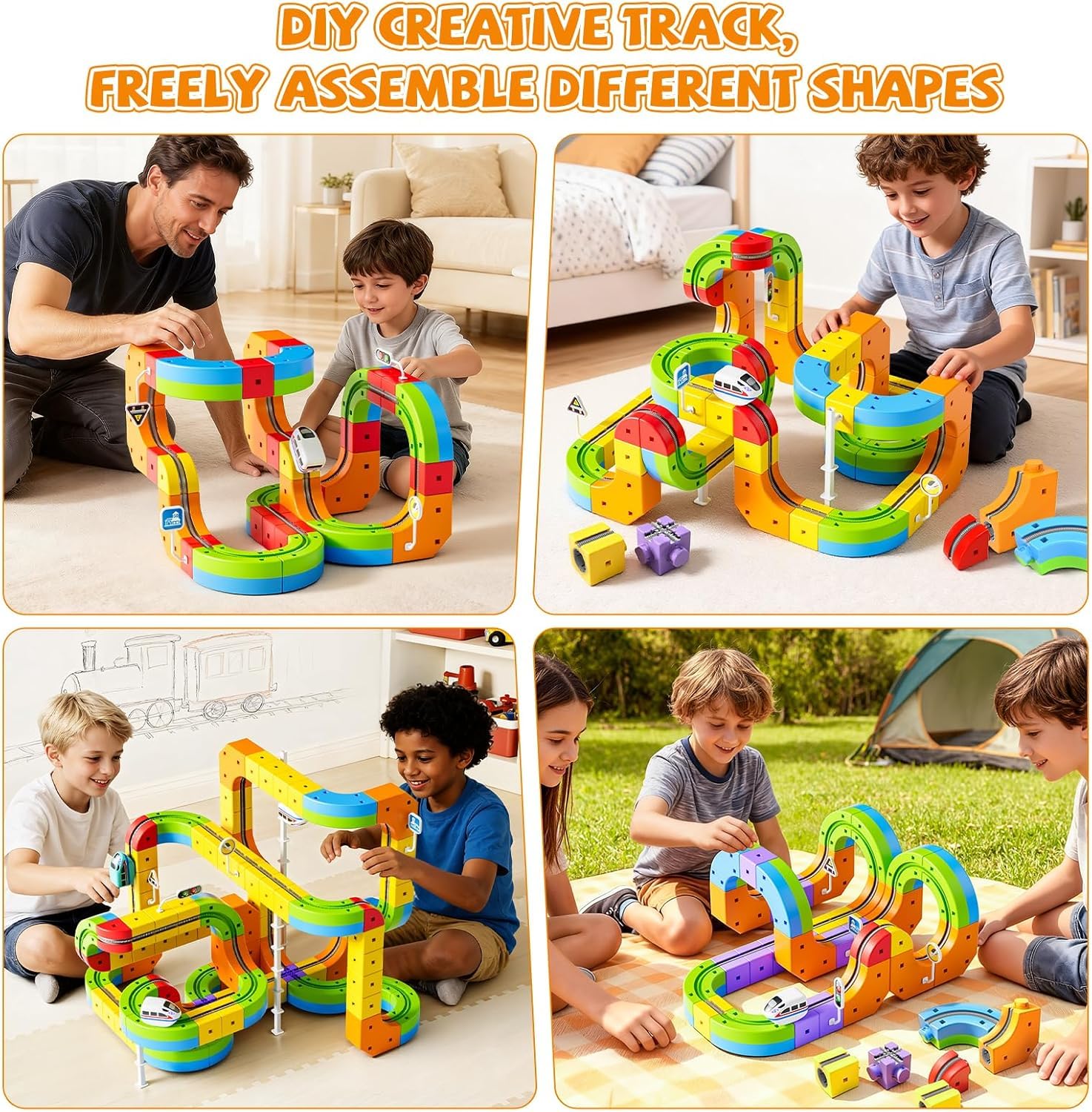 Umikk Clickrail Electric Train Set Flexible Race Track, Magic Rail Block, Magic Rail Block with Gravity Defying 3D, Flexible Race Car Magnetic Track Set, for Kids (Style 1 (88 Stück))