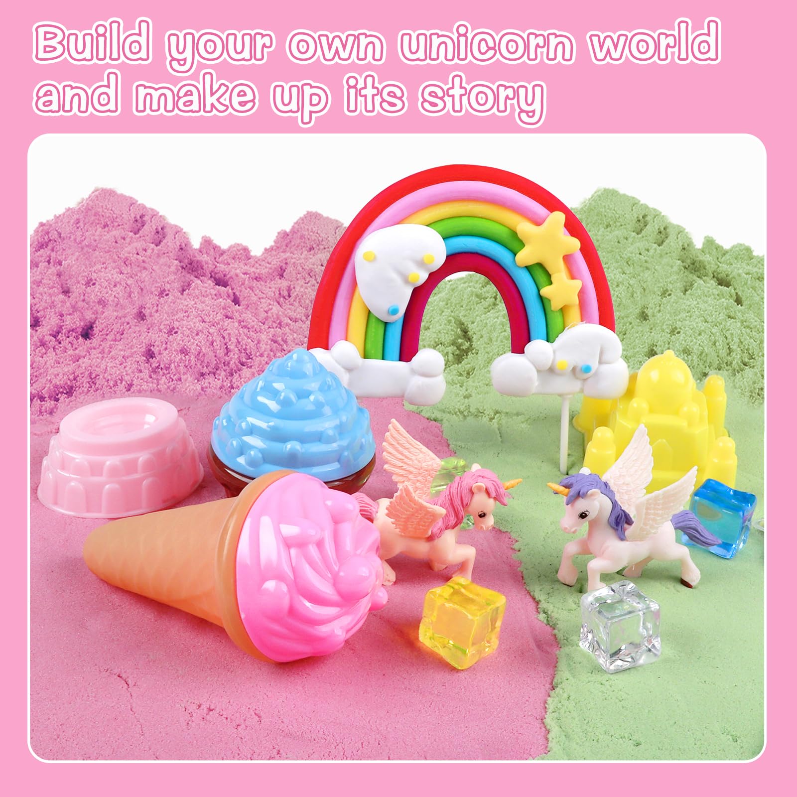 Aliex Juego Arena Mágica Unicornio, Arena Playa para Interiores con Maletín, Set Creativo Mundo de Unicornios – Incluye 1000g Arena Mágica y Accesorios, Regalo para Niñas y Niños de 3 a 8 Años