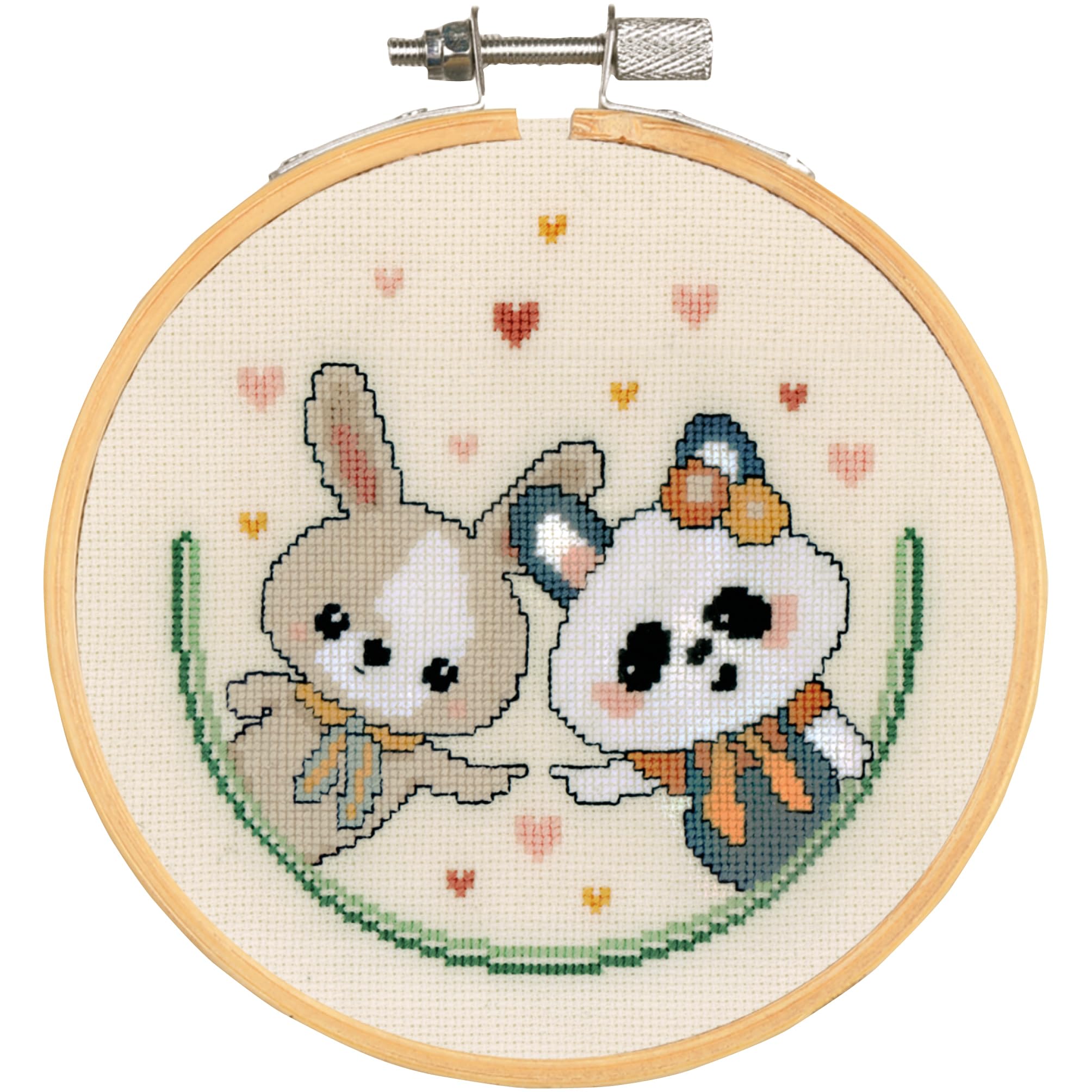 Vervaco Cross Stitch Kit Picture with Hoop Panda and Bunny Love Decoration DIY Creative Kit Crafts Wall Art Embroidery Kit Beginners Gift ca. 16 x 16 cm Cross Stitch Embroidery