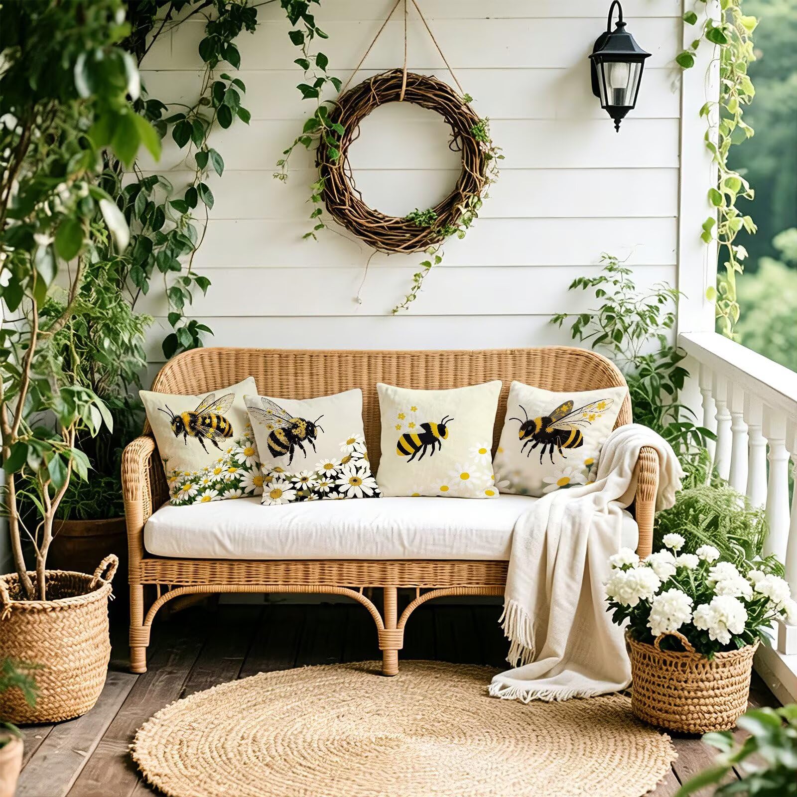 Giallo Federe Cuscini Divano 65x65cm, Cuscini da Esterno Set de 4, Cod-50 | Velour Copricuscini Decorativi Letto Arredo, per Letto, Soggiorno, Giardino, Esterno, Casa Decorazione Set di 4 Animale