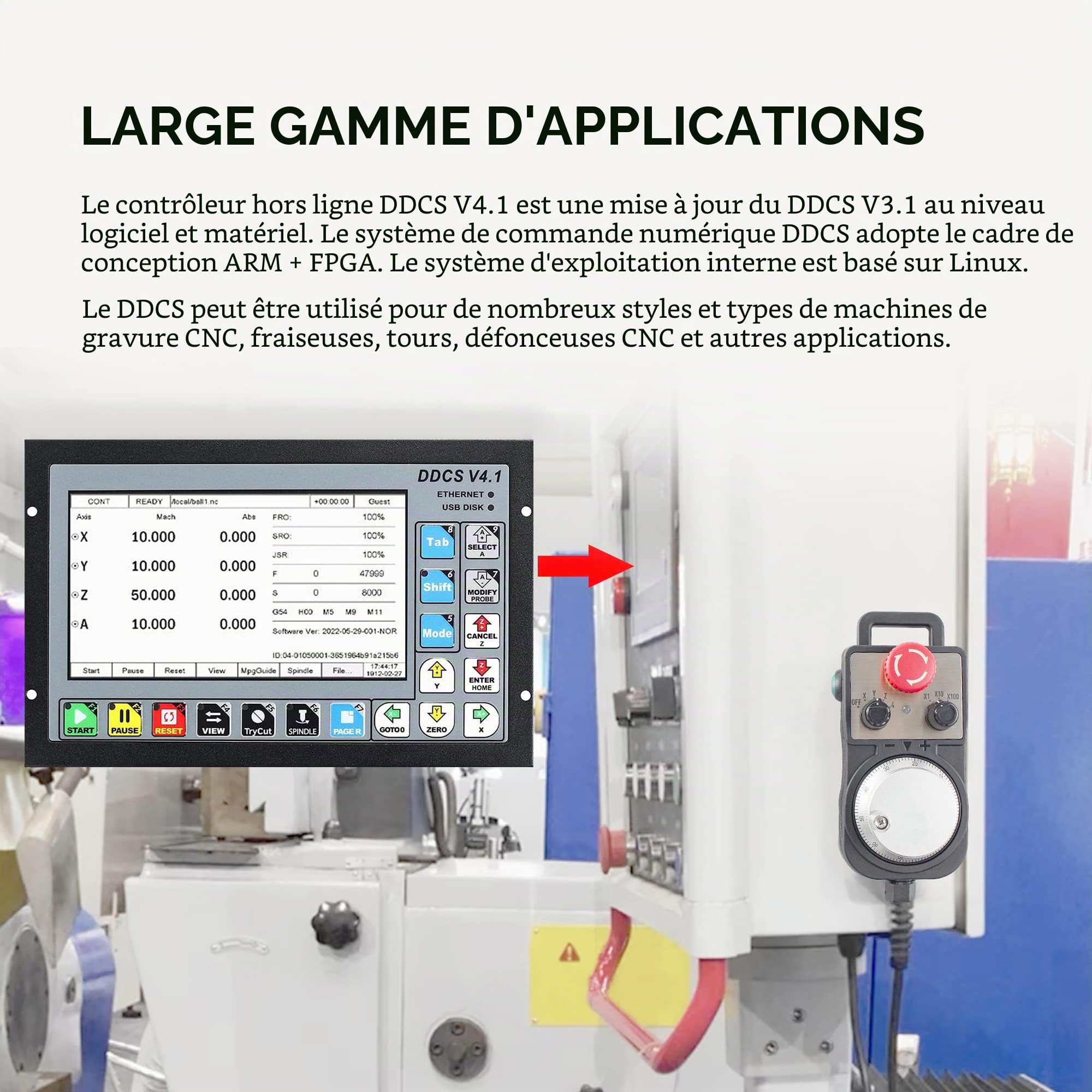 RATTMMOTOR Système de contrôle cnc 4 axes, DDCS V4.1 Hors ligne Motion Controller PLC avec 100PPR Flyer Interrupteur d'urgence pour moteur pas-à-pas/servomoteur